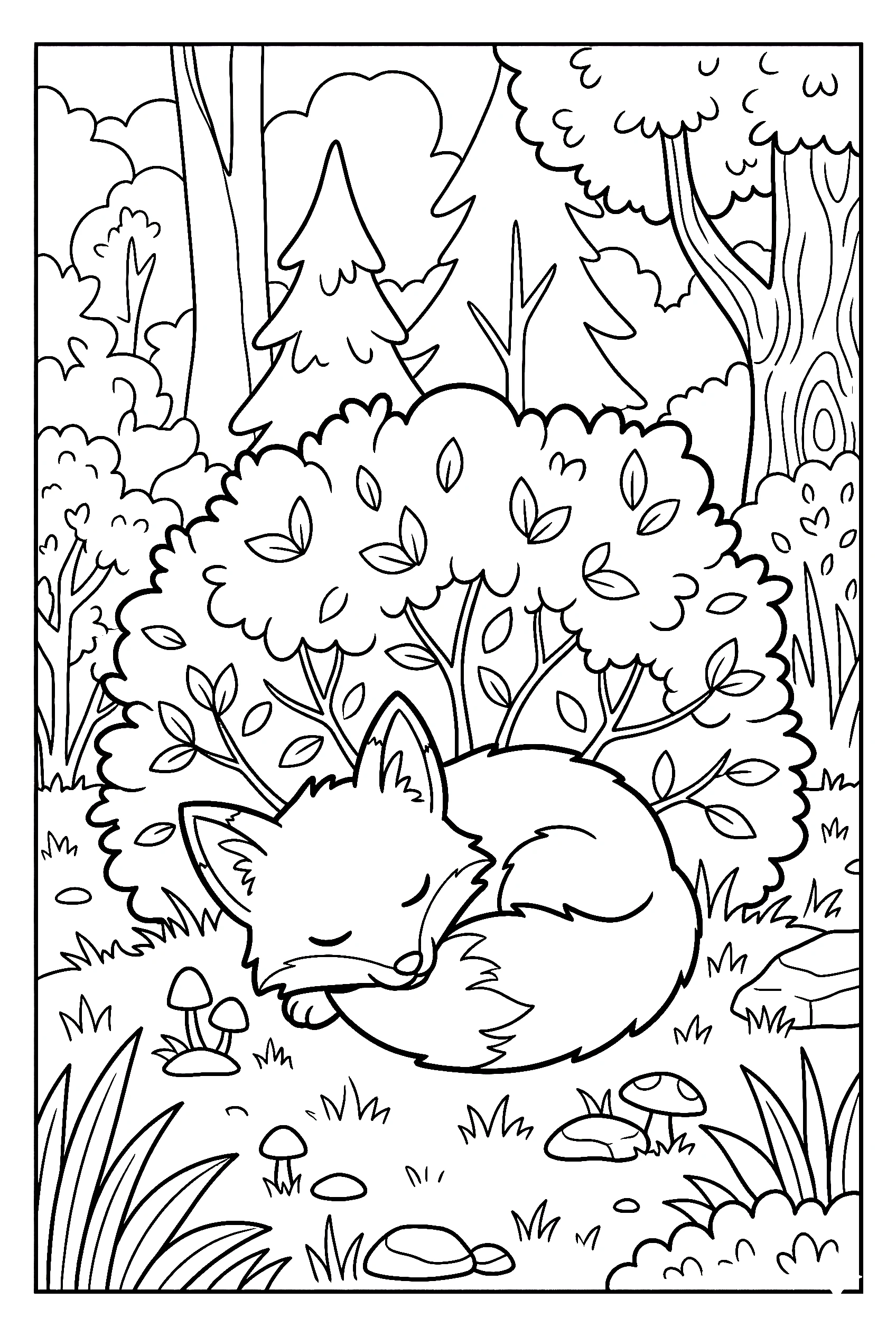 sleeping fox forest printable page