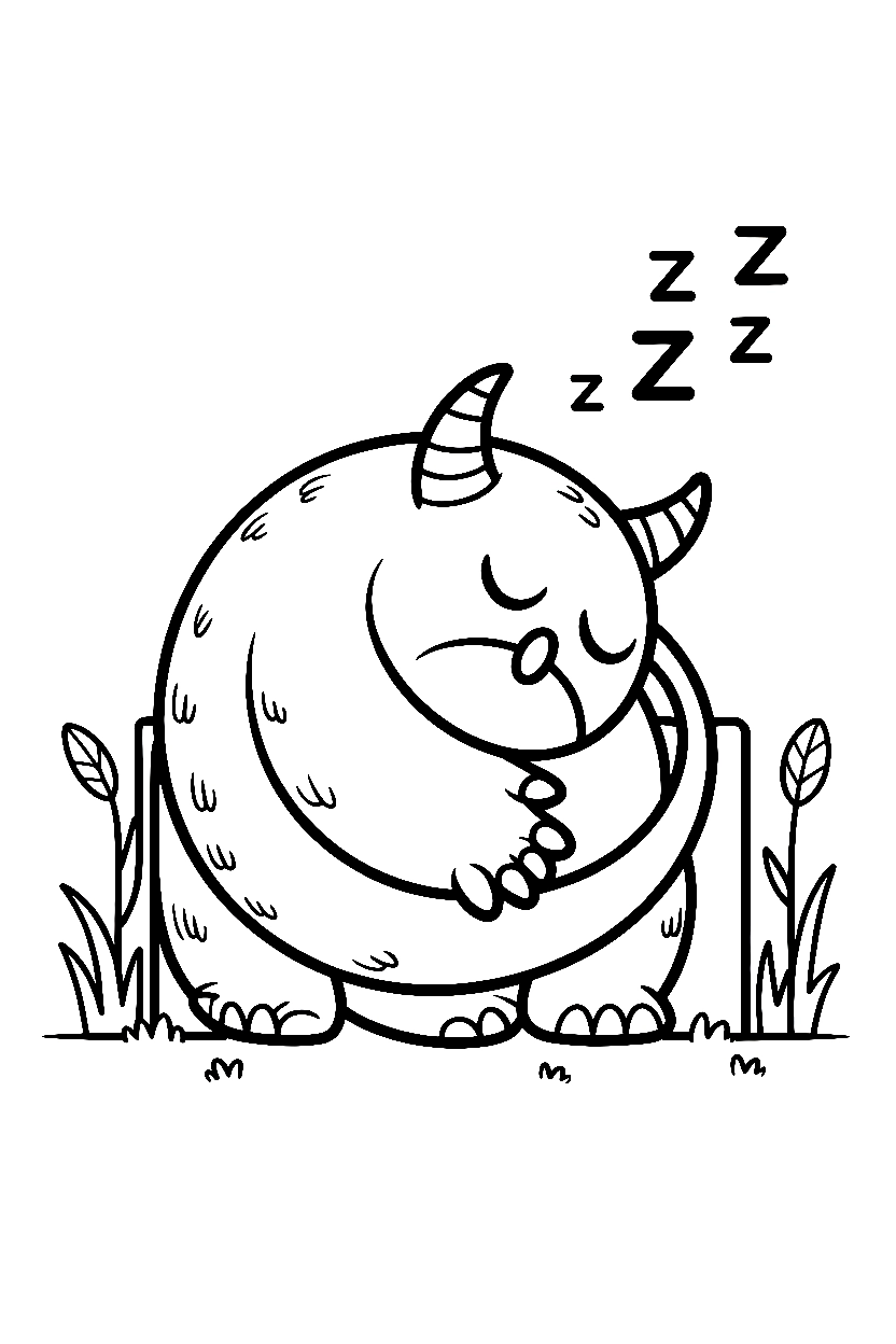 sleeping monster curled ball tail snores coloring pages