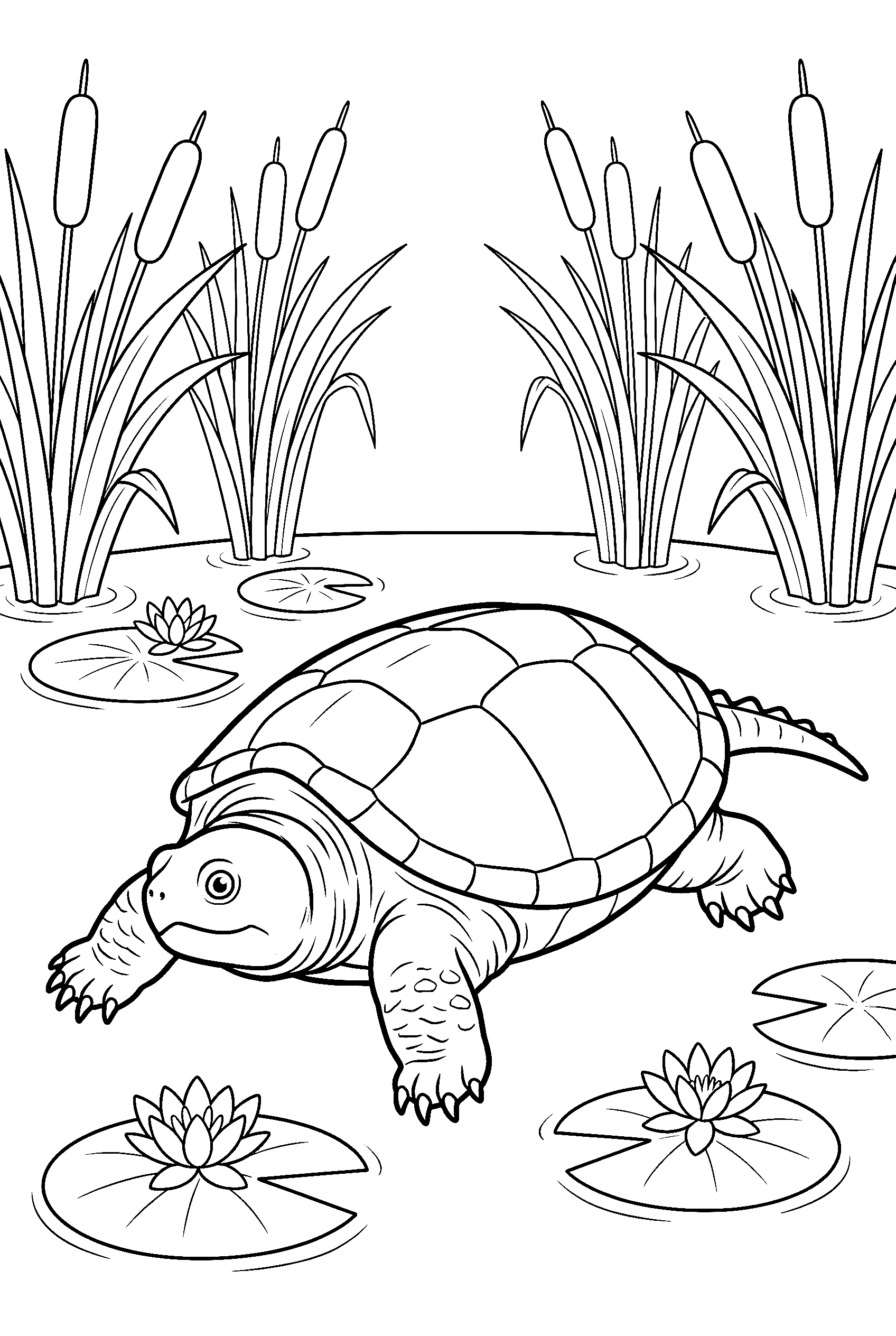 snapping turtle pond scene coloring pages