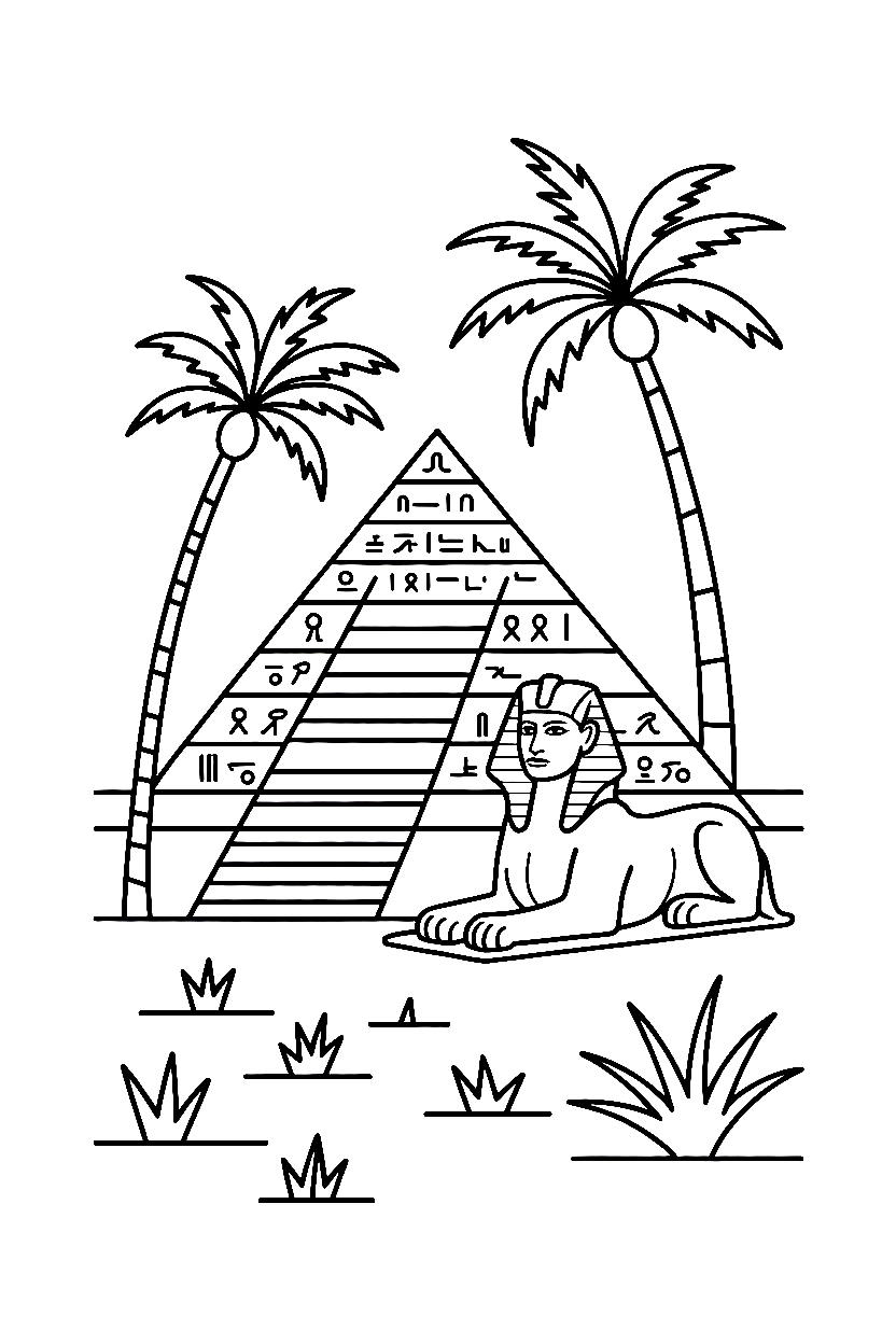 sphinx pyramid desert drawing