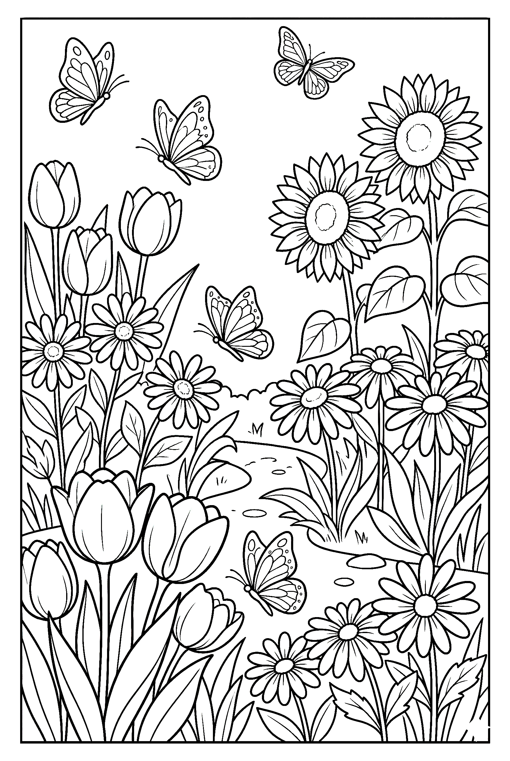 spring garden nature coloring pages