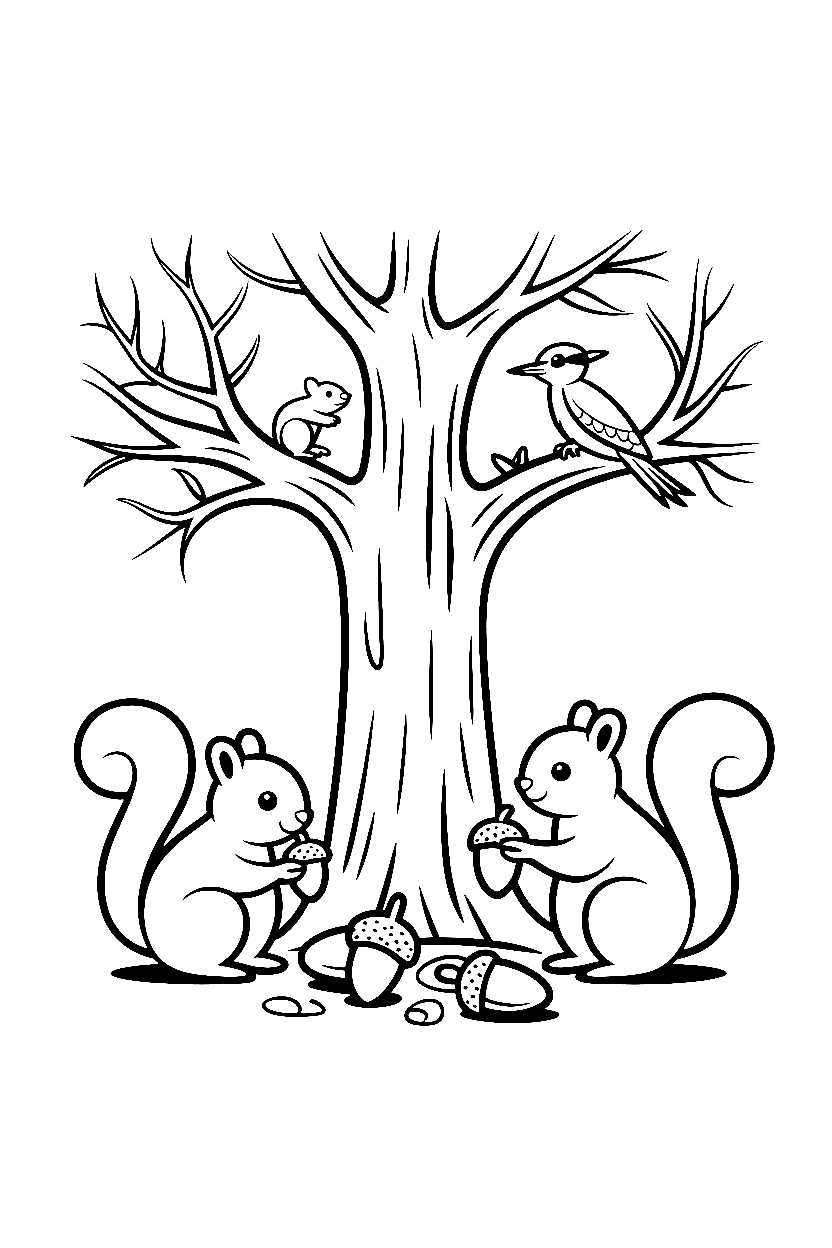 squirrels oak tree coloring pages