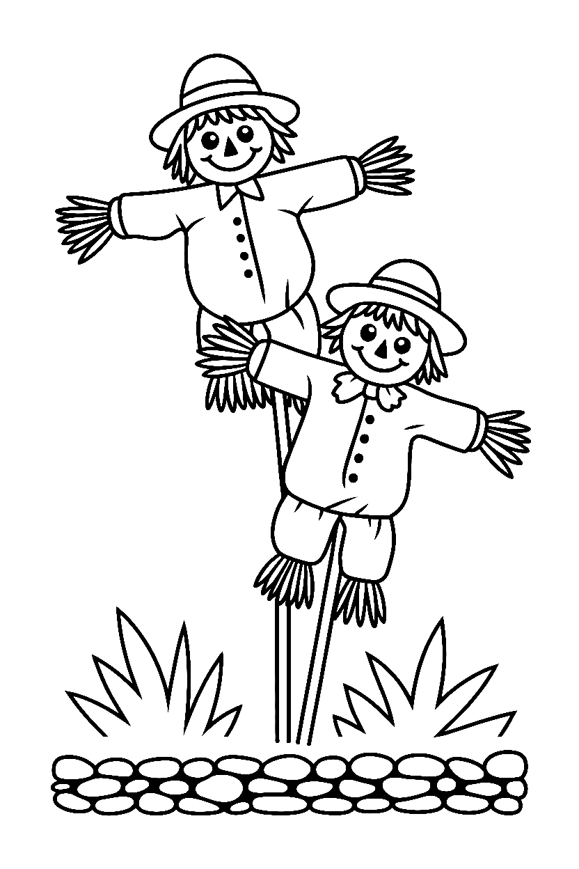 stacked scarecrows garden path coloring pages