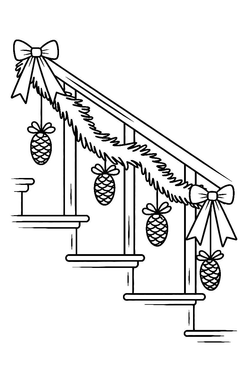 staircase christmas garland coloring pages