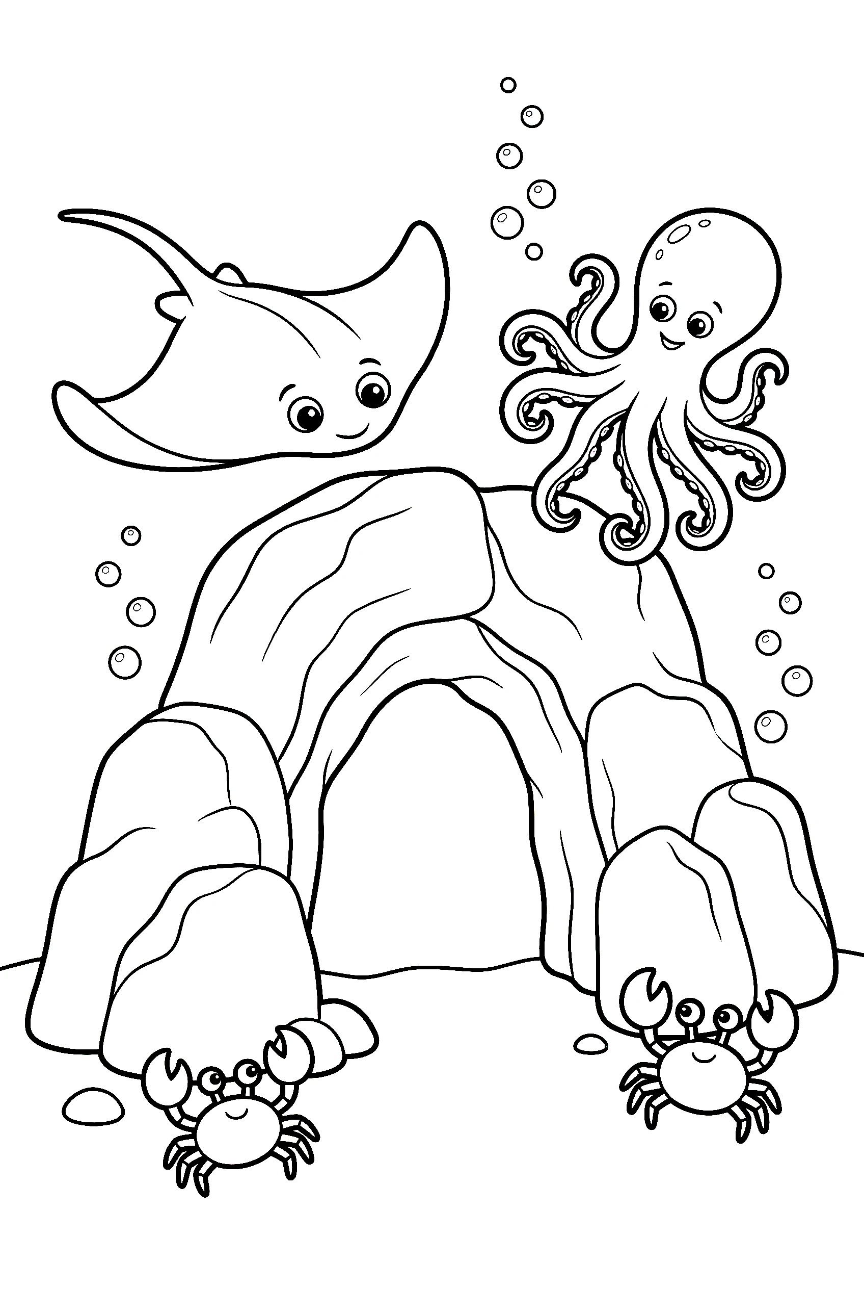 stingray octopus cave scene coloring pages