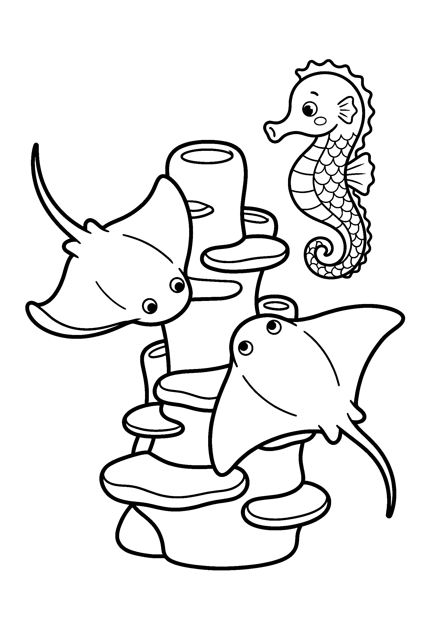 stingray pair coral reef drawing for kids