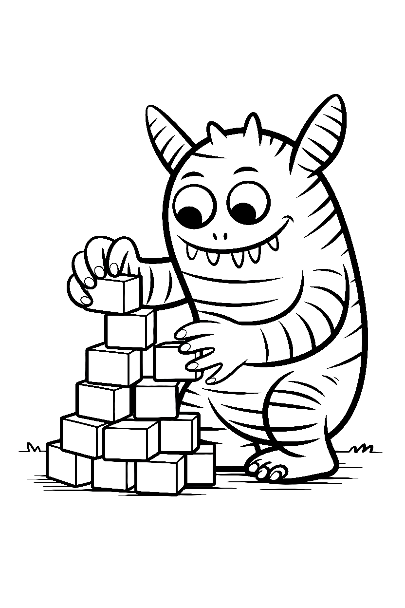 striped monster building block tower drawing