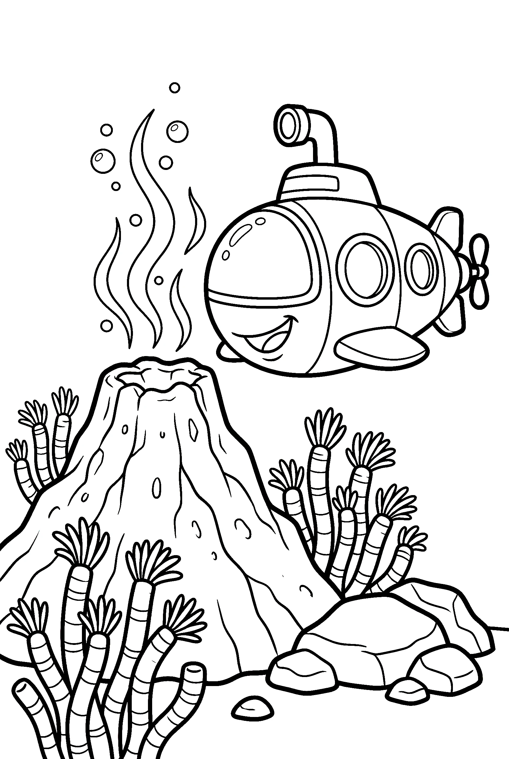 submarine at volcanic vent coloring pages
