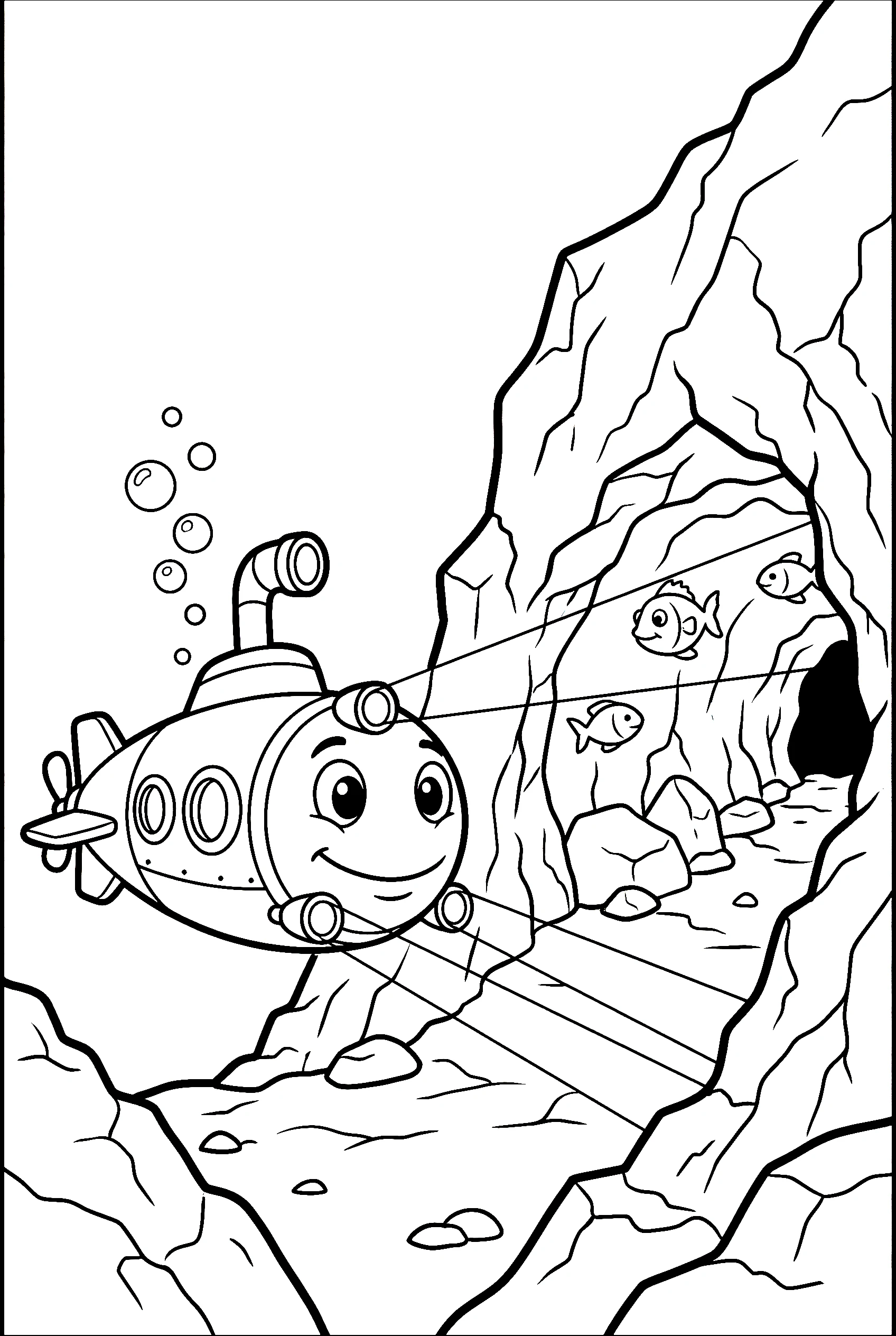 submarine exploring cave coloring pages