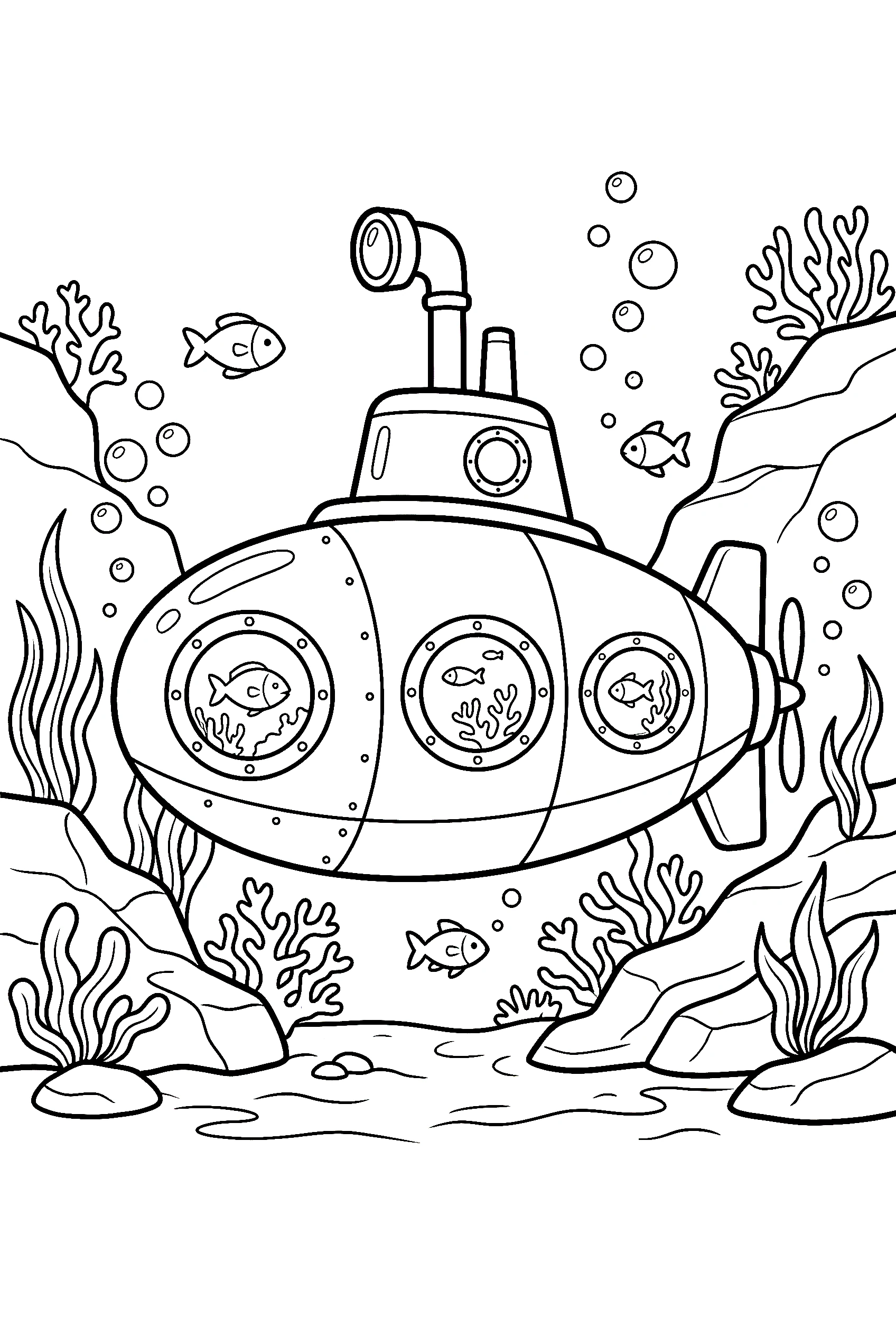 submarine underwater exploration coloring pages