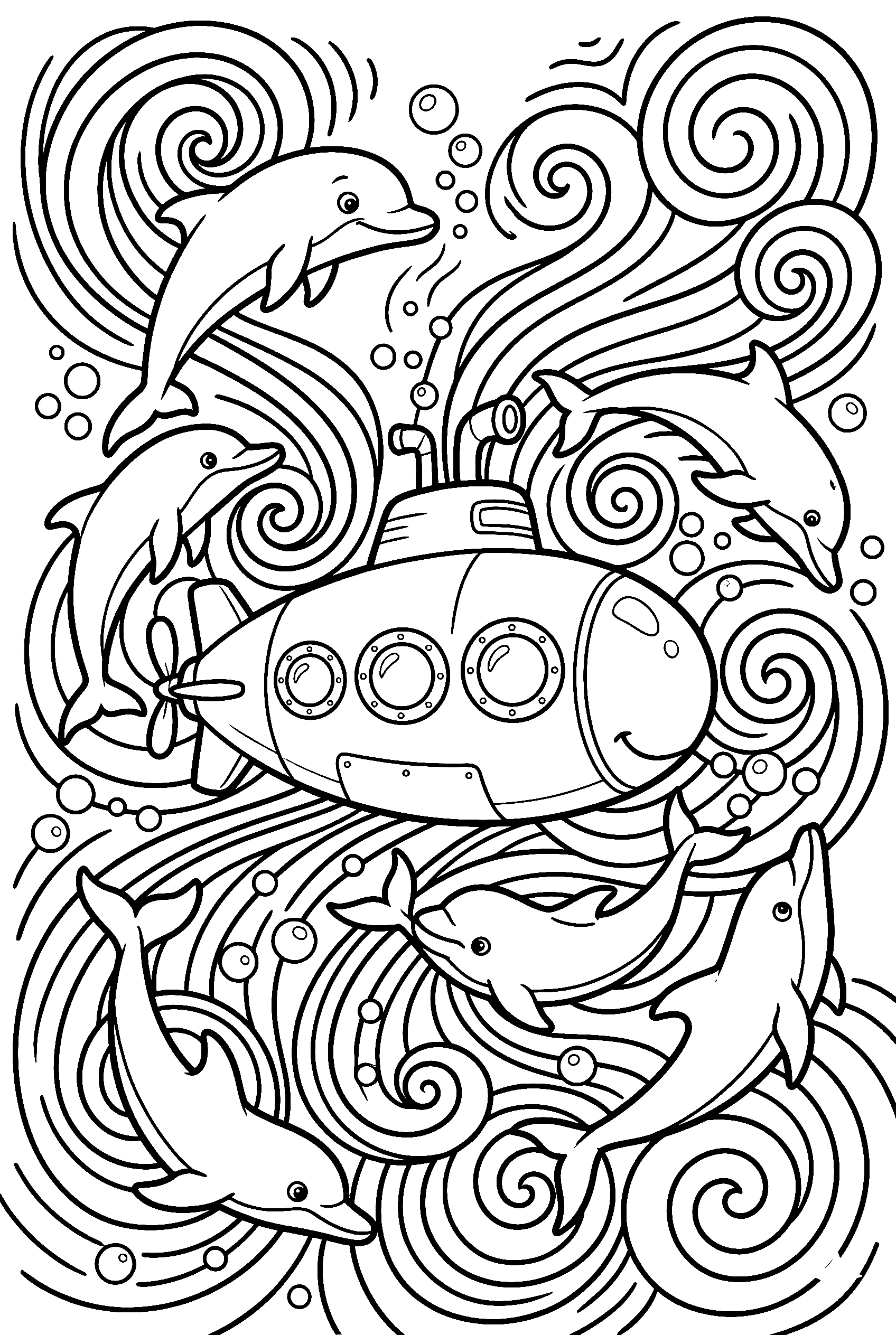 submarine with dolphins printable sheet