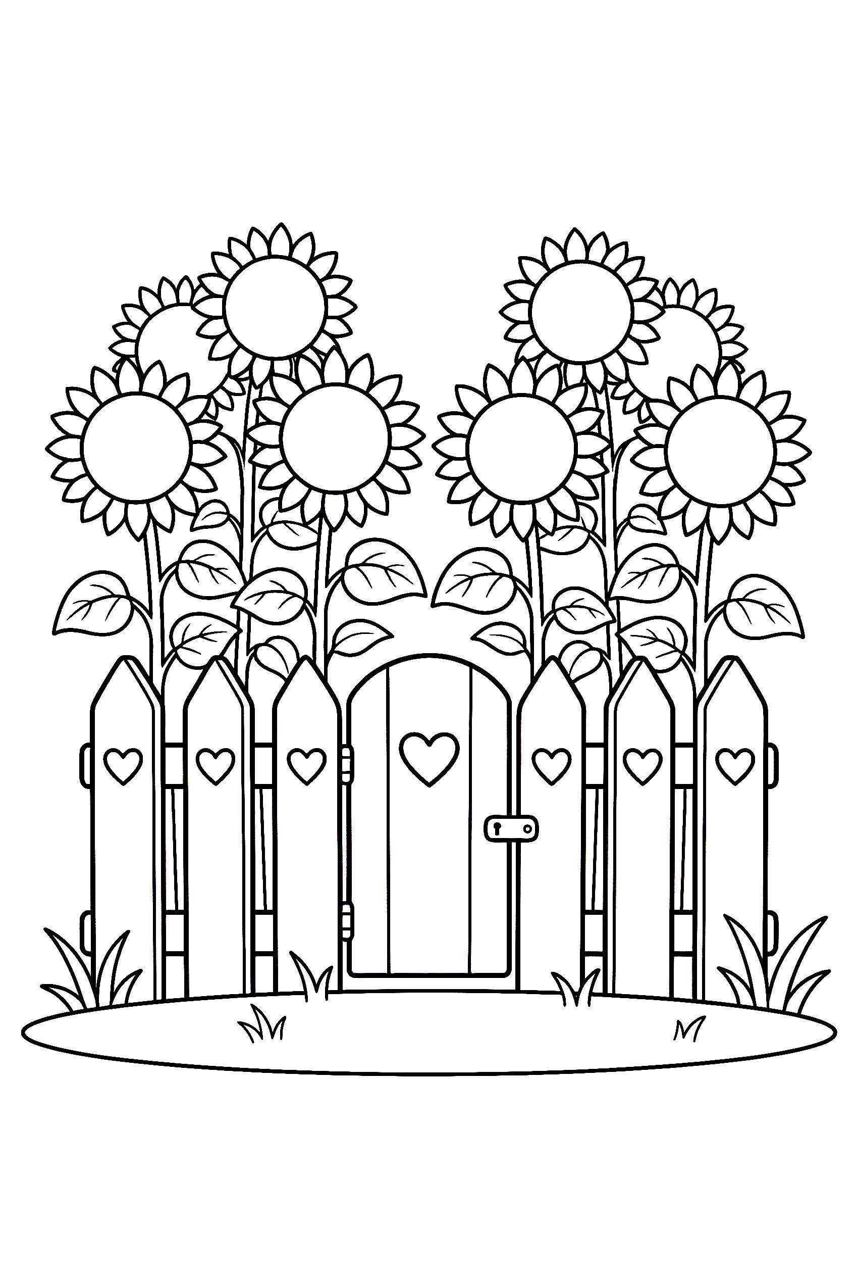 sunflower fence garden coloring pages