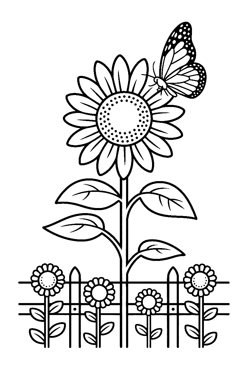 sunflower garden fence coloring pages