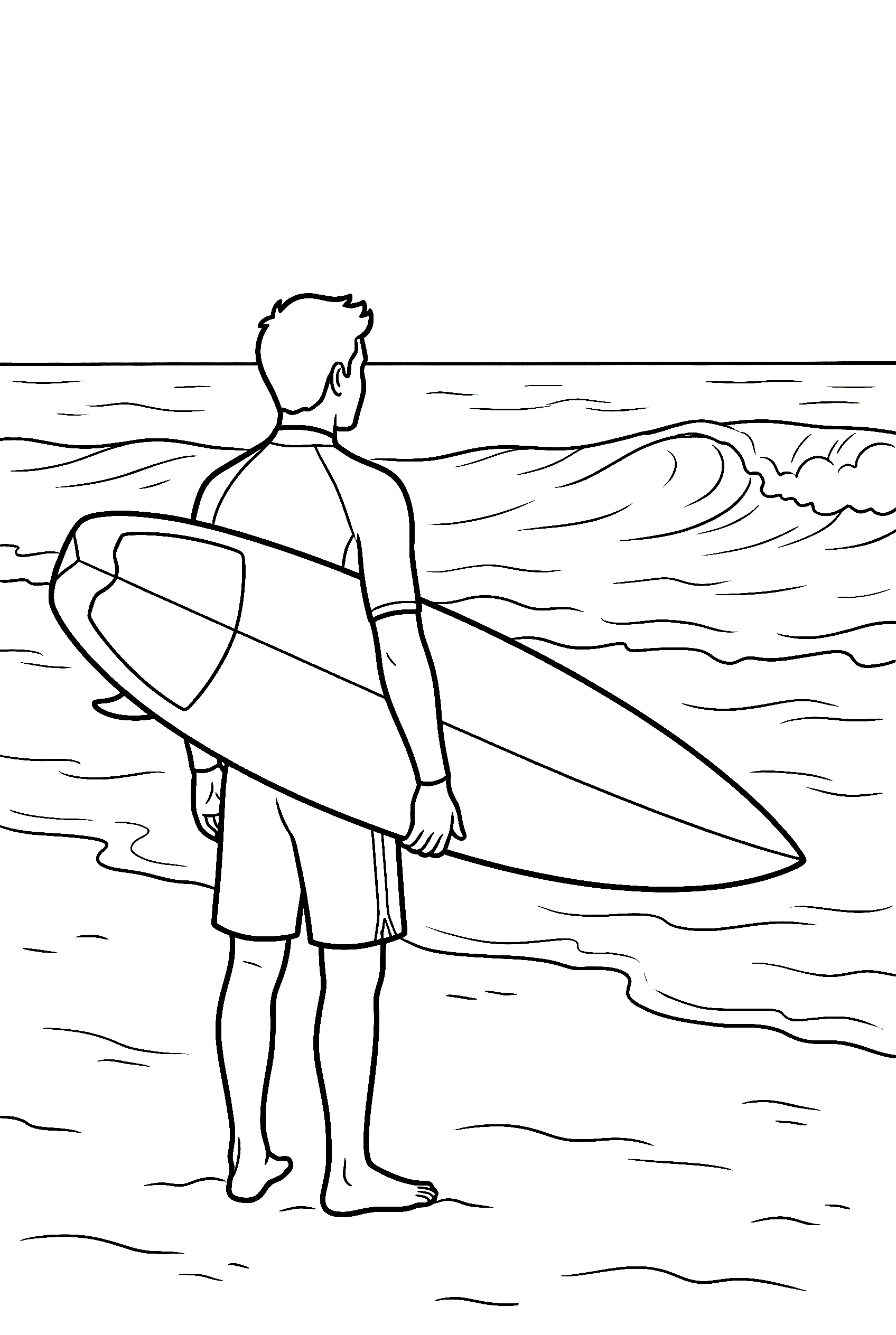surfer standing on beach coloring pages