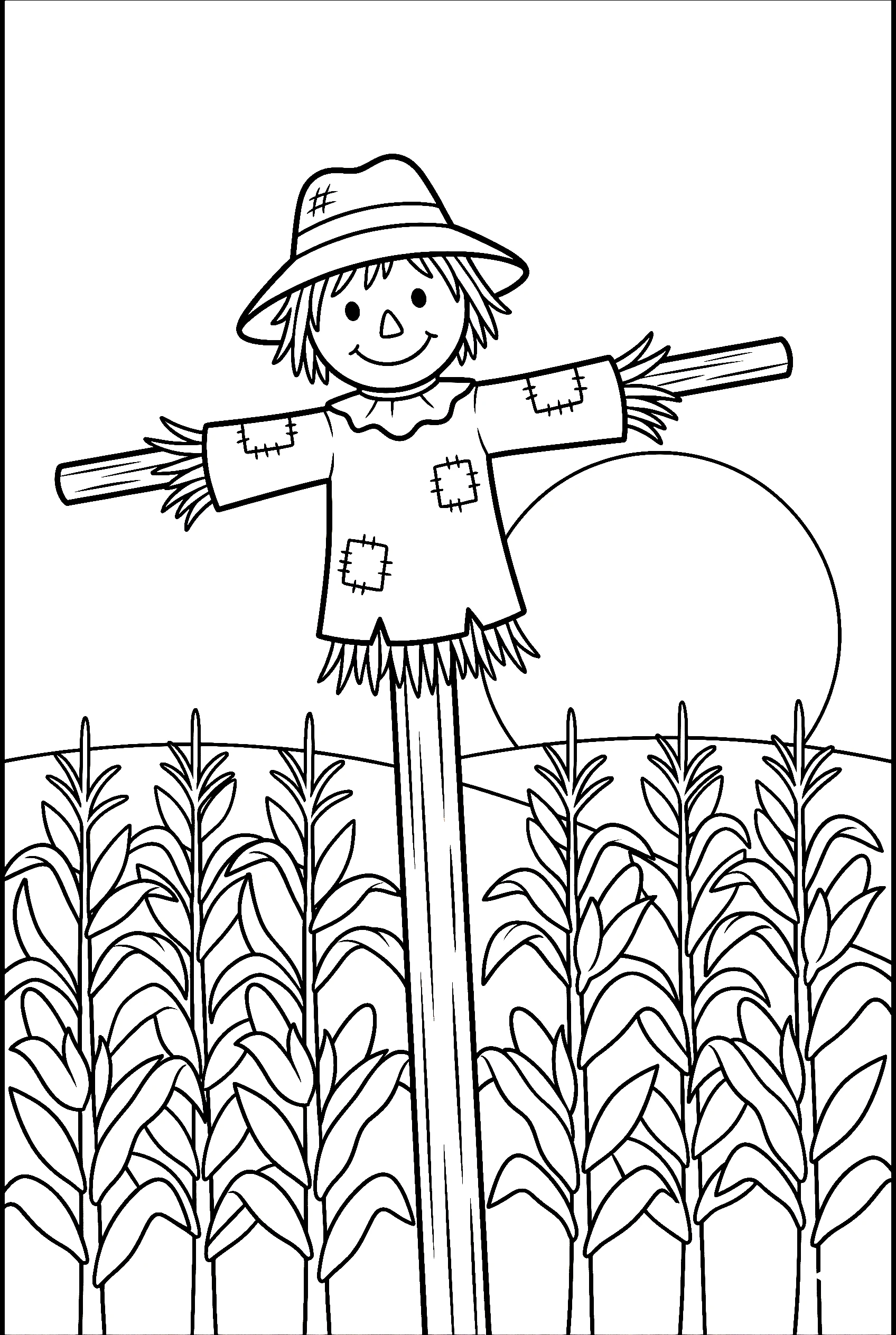 tall pole scarecrow full moon coloring pages