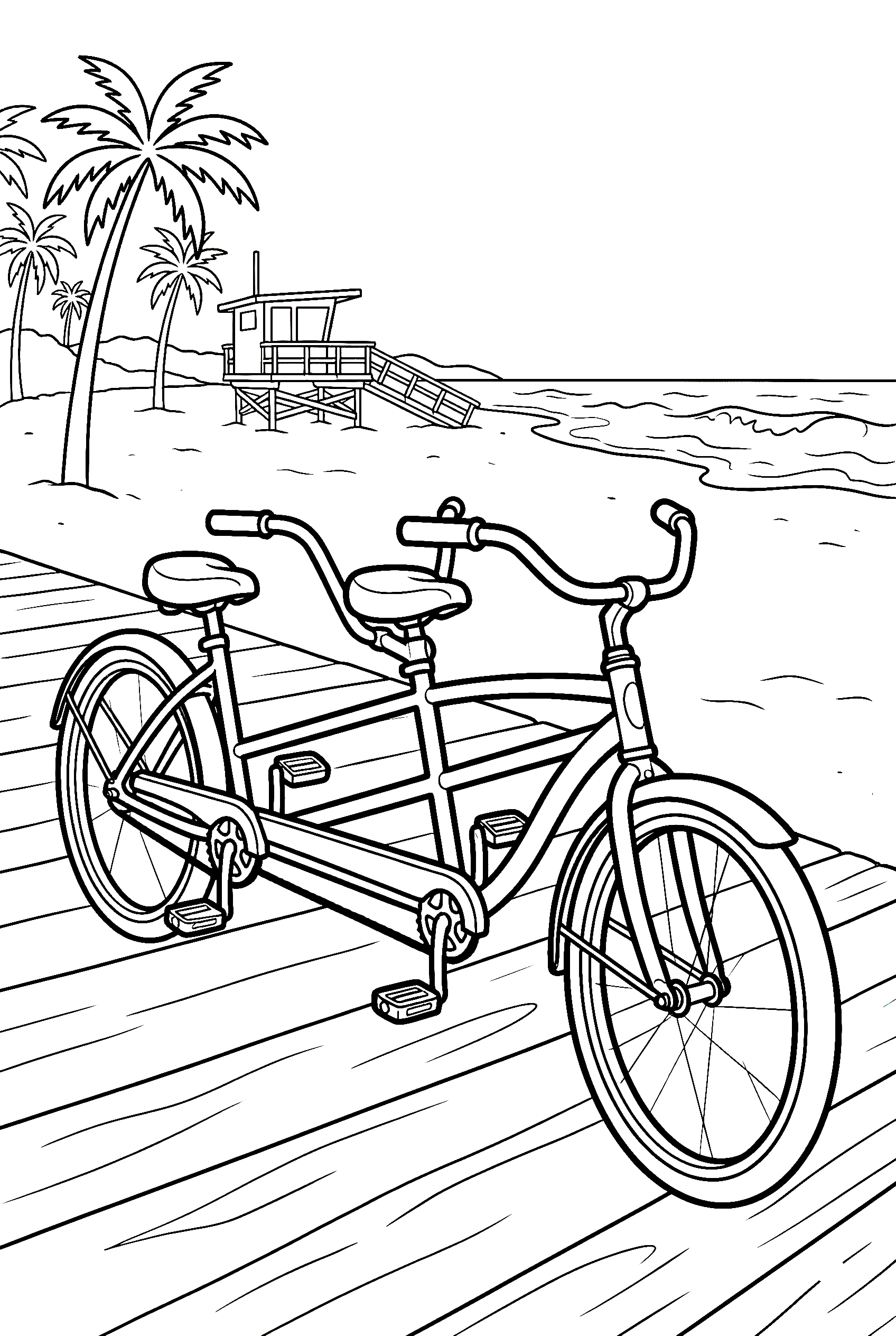 tandem bike on boardwalk coloring pages