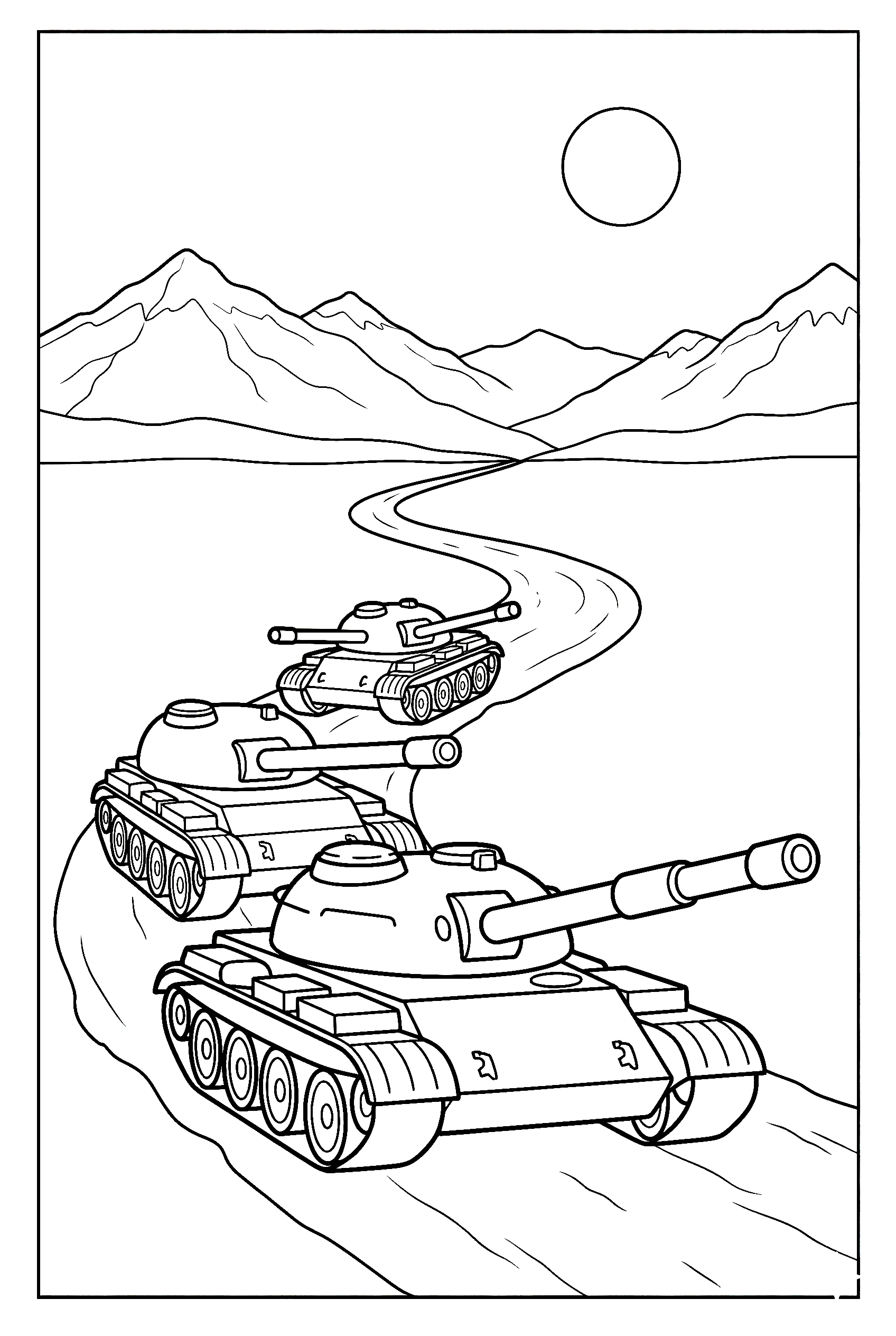 tank convoy dirt road coloring pages
