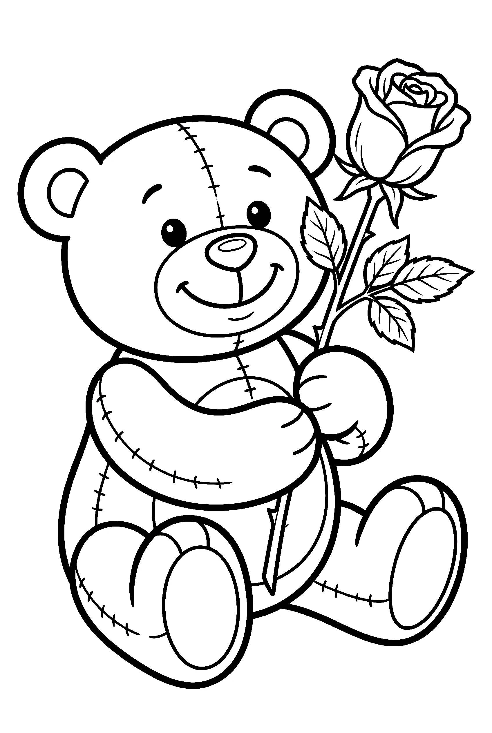 teddy bear holding rose coloring pages