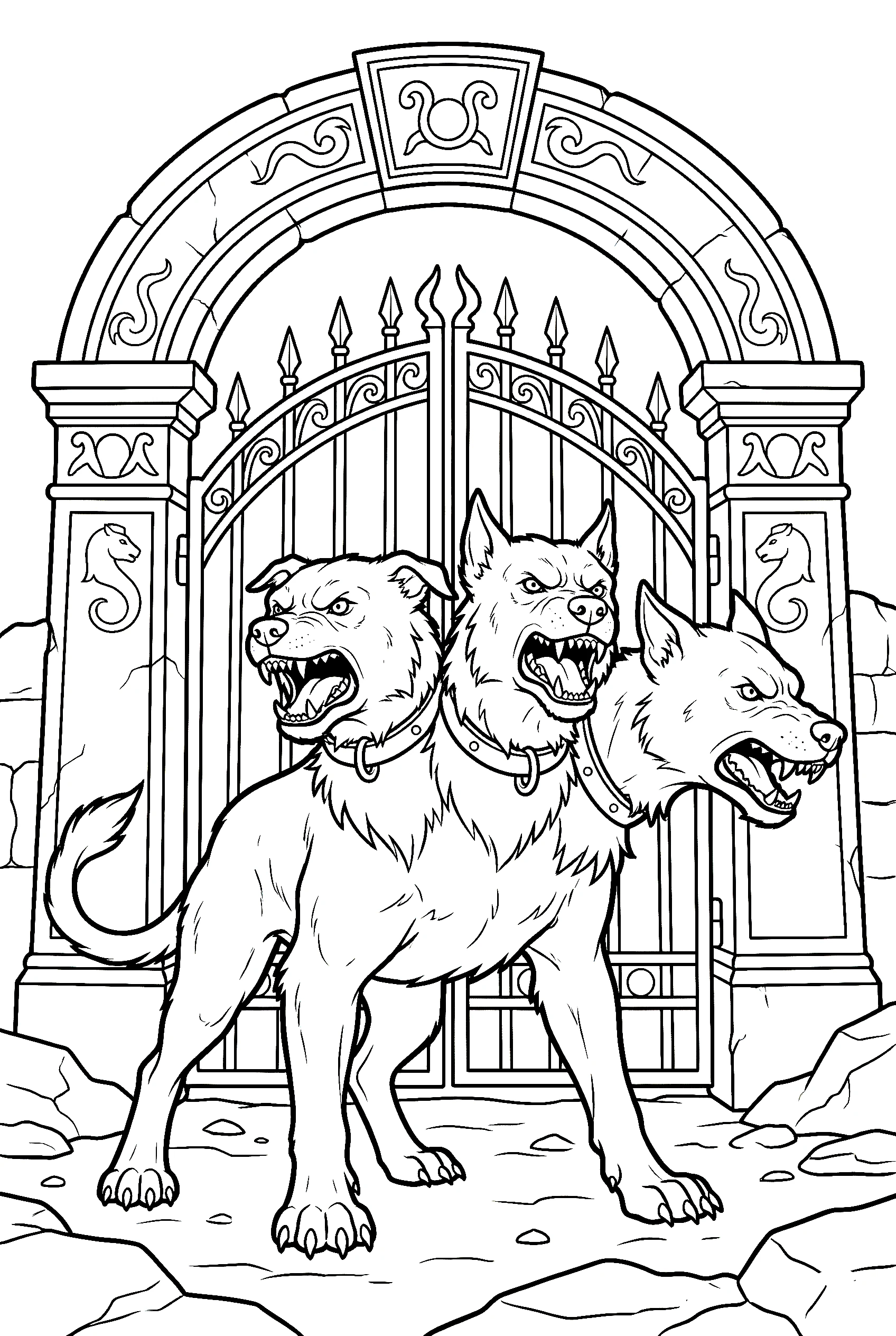 three headed dog creatures coloring pages