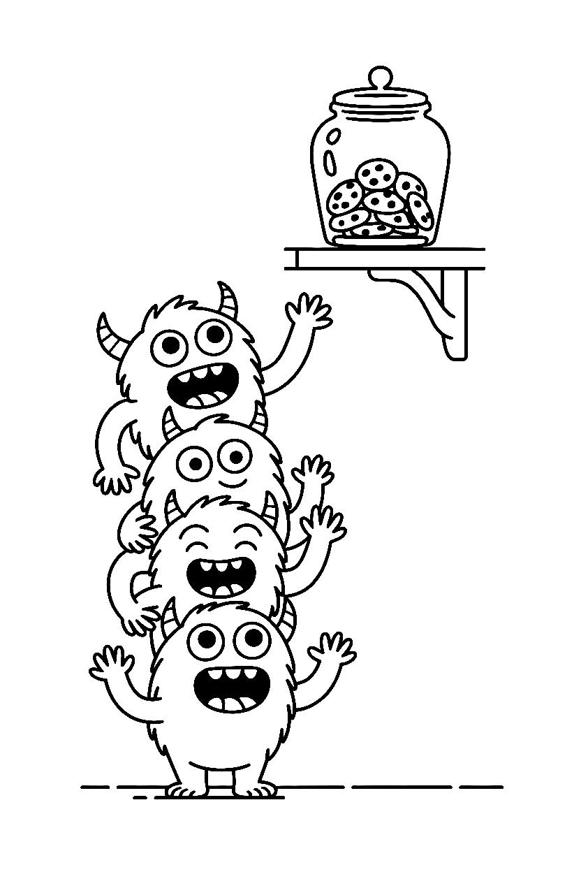three monsters stacking reaching cookie jar printable sheet