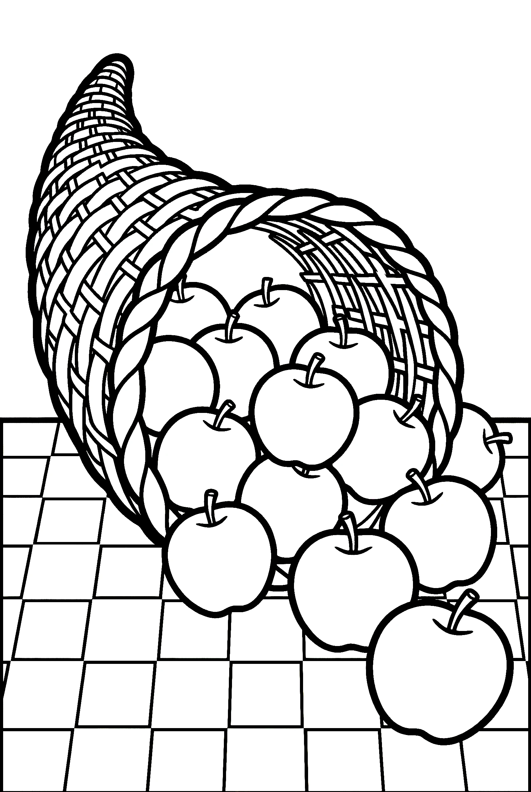 tipping cornucopia apples tablecloth coloring pages