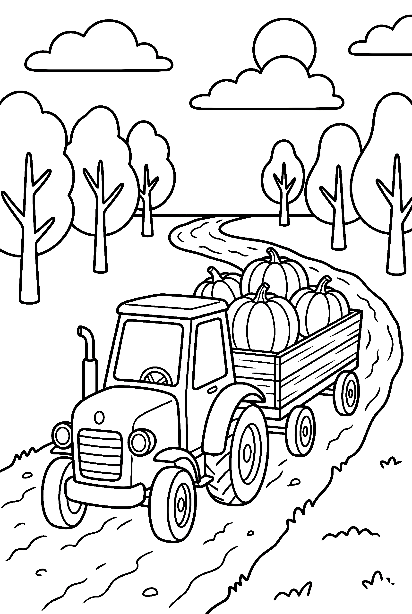 tractor hauling pumpkins coloring pages