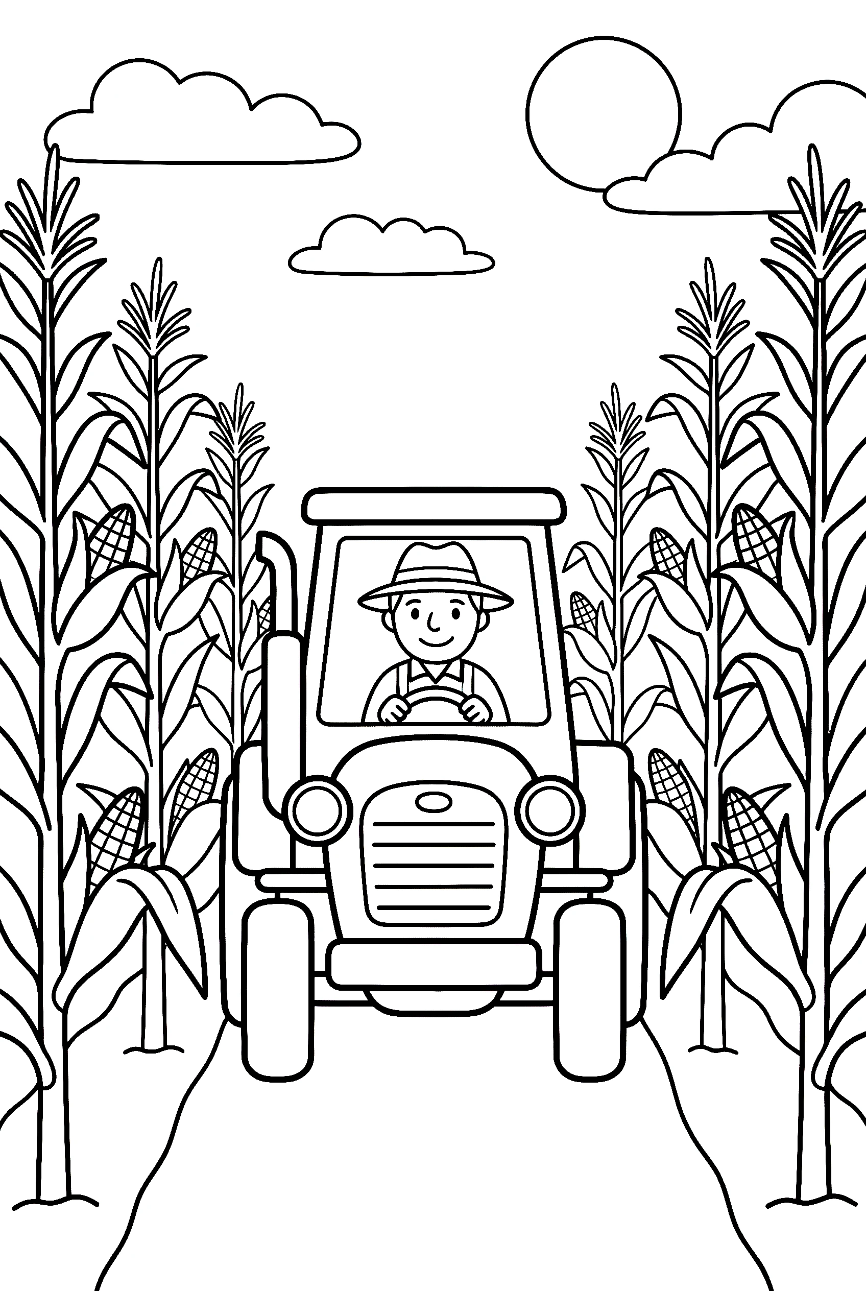 tractor in cornfield coloring pages