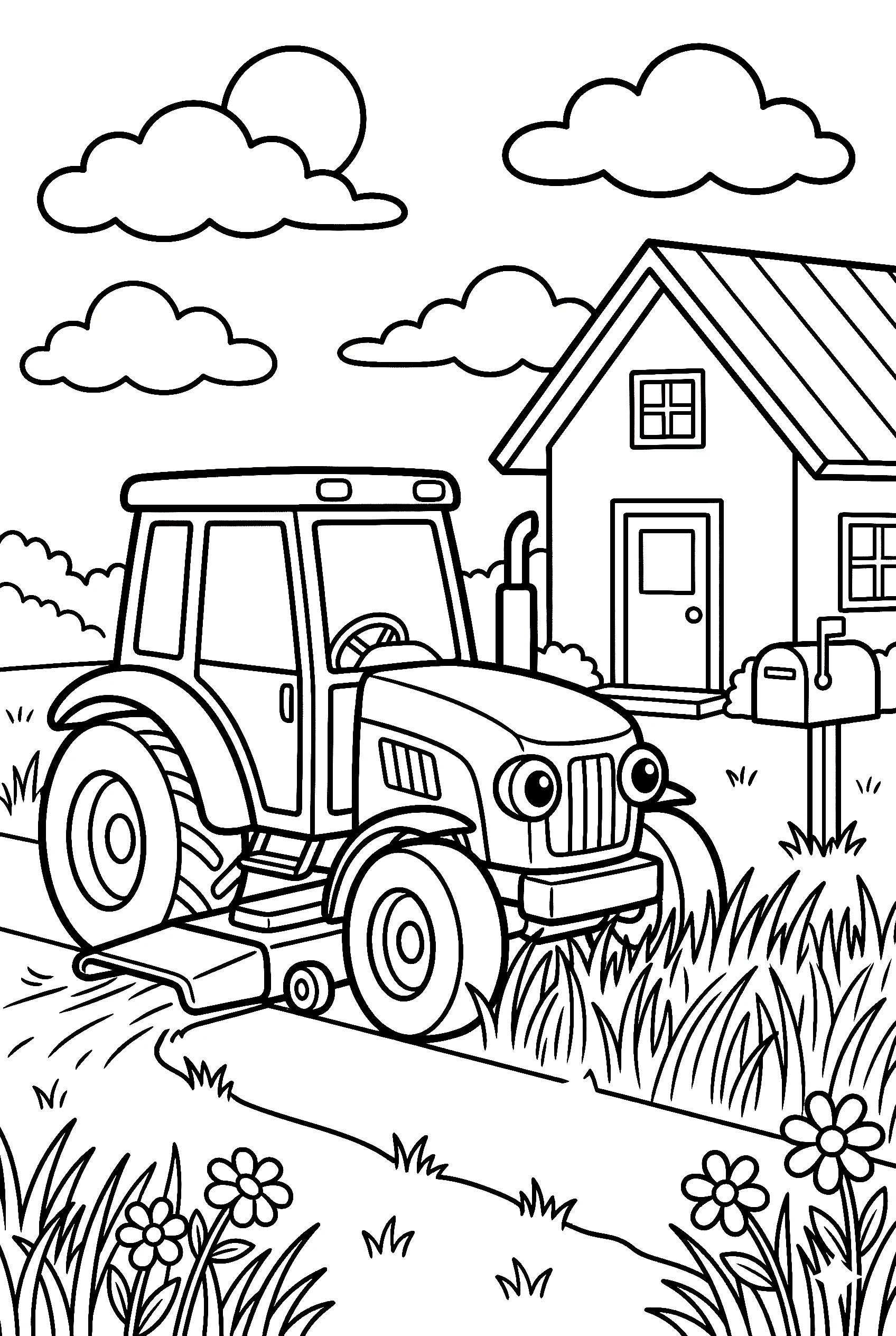 tractor mowing grass coloring pages