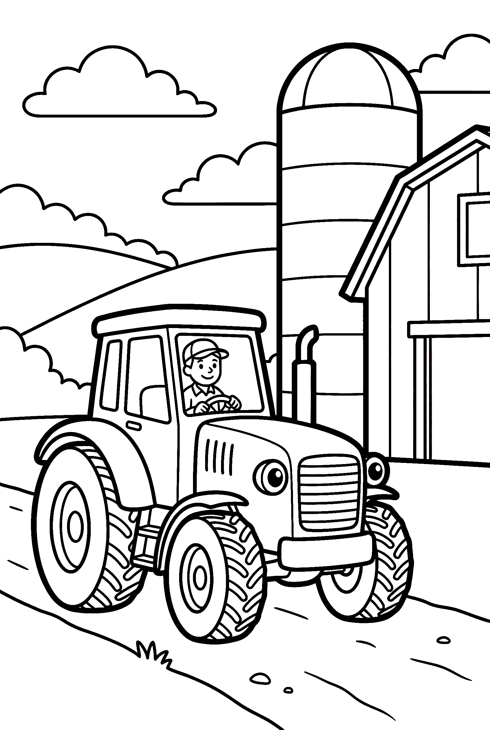 tractor near silo coloring pages
