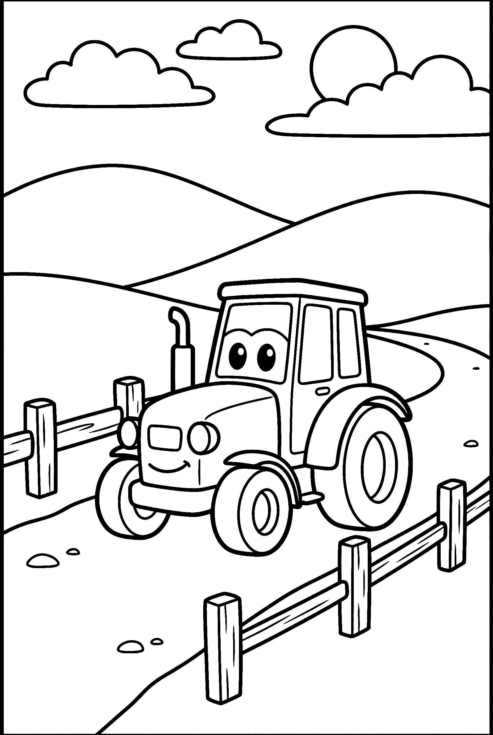 tractor on farm path printable sheet