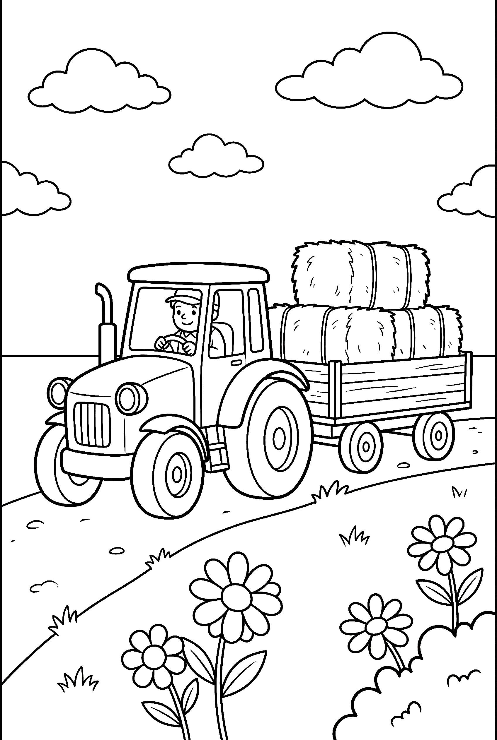 tractor pulling hay trailer coloring pages