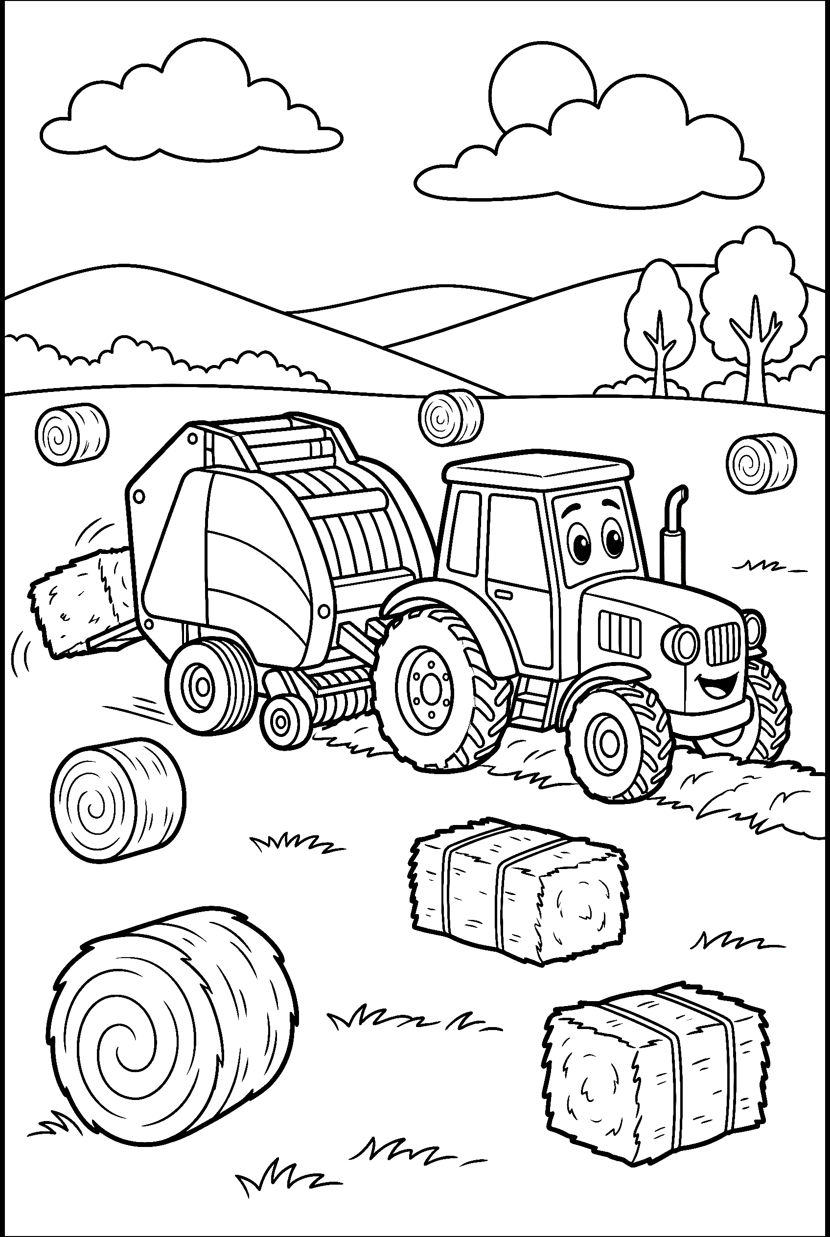 tractor with hay baler printable sheet