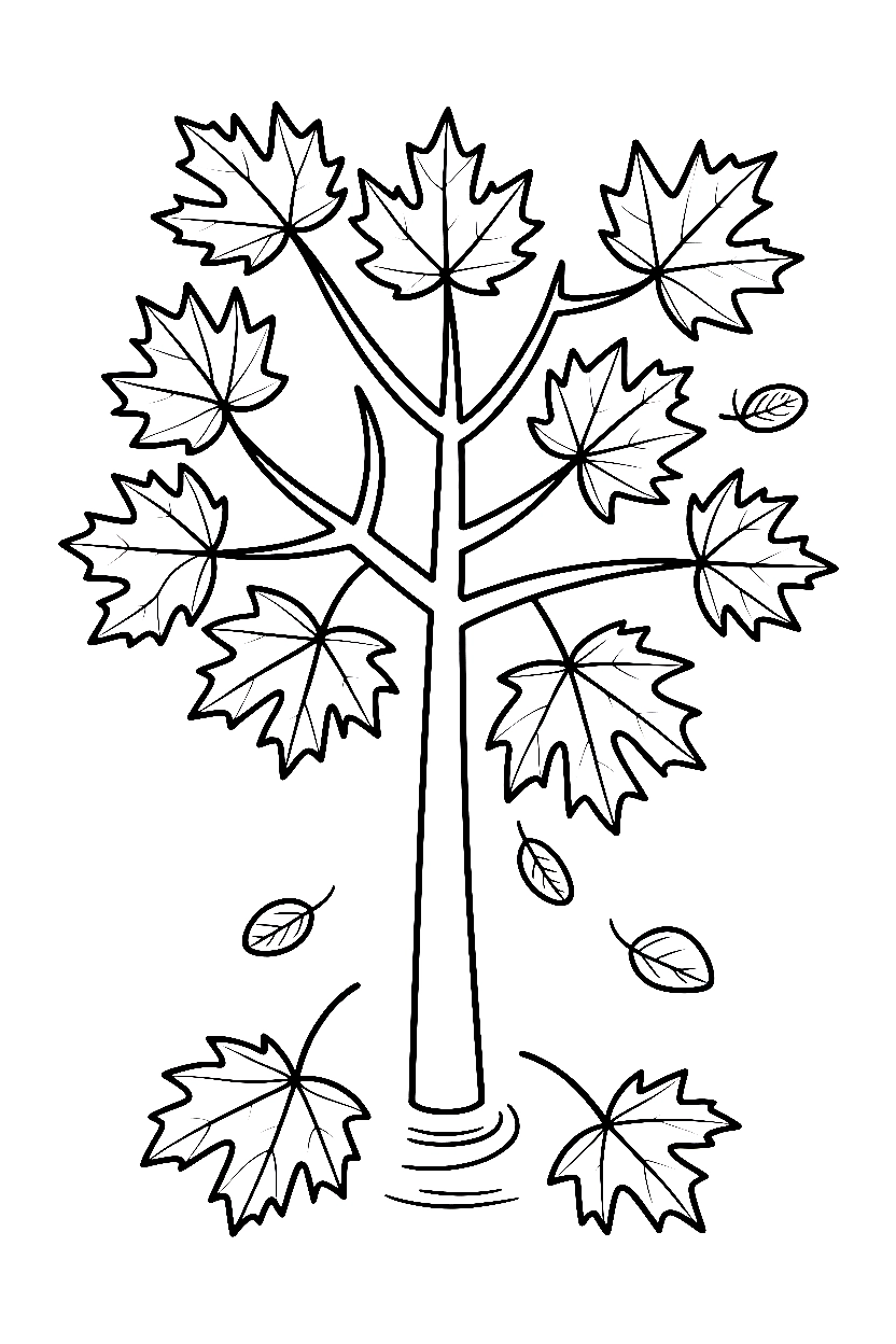 tree maple autumn coloring pages