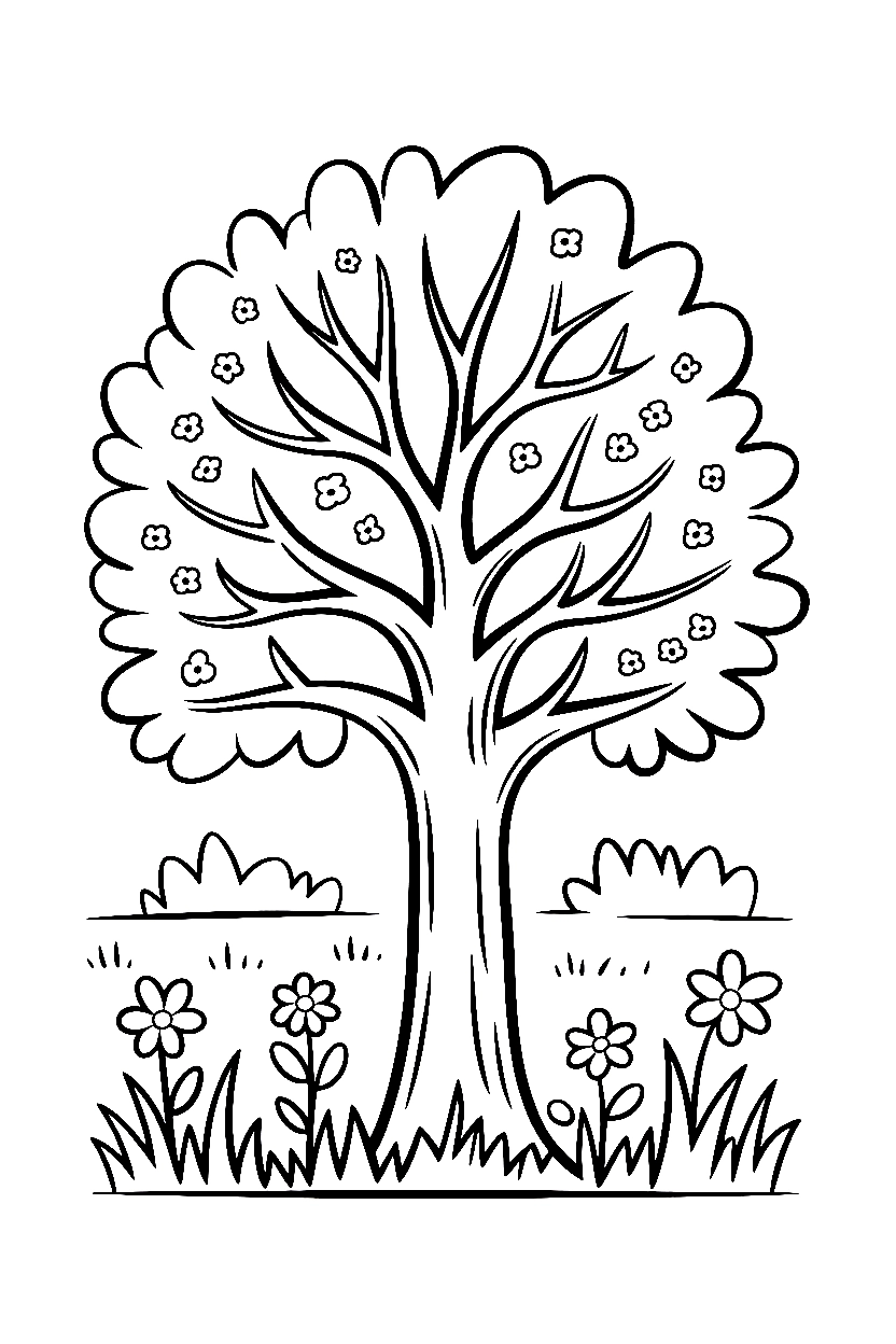 tree meadow scene coloring pages