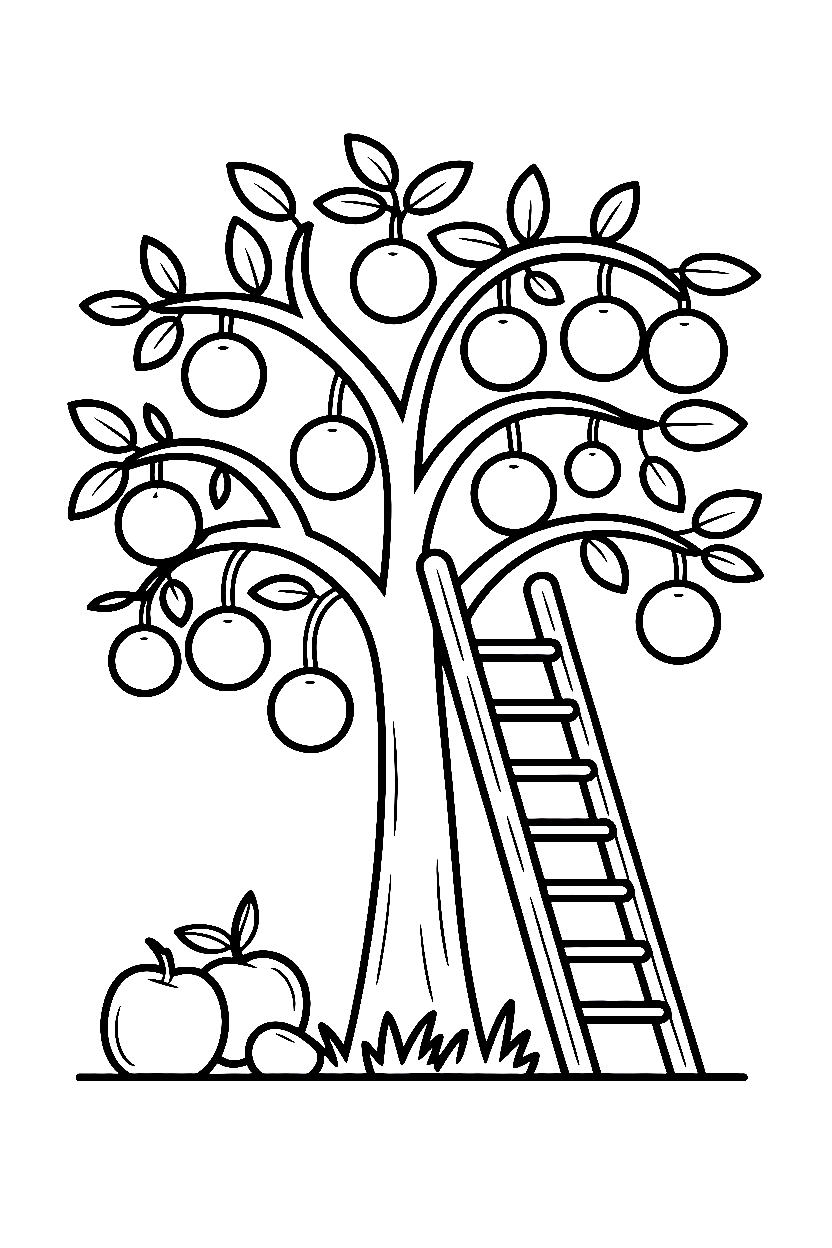 tree orchard picking coloring pages