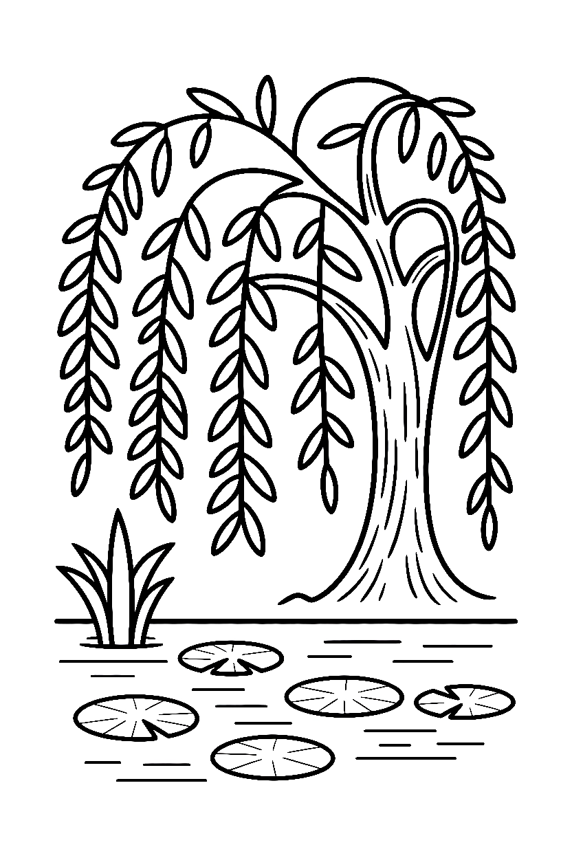 tree pond reflection drawing