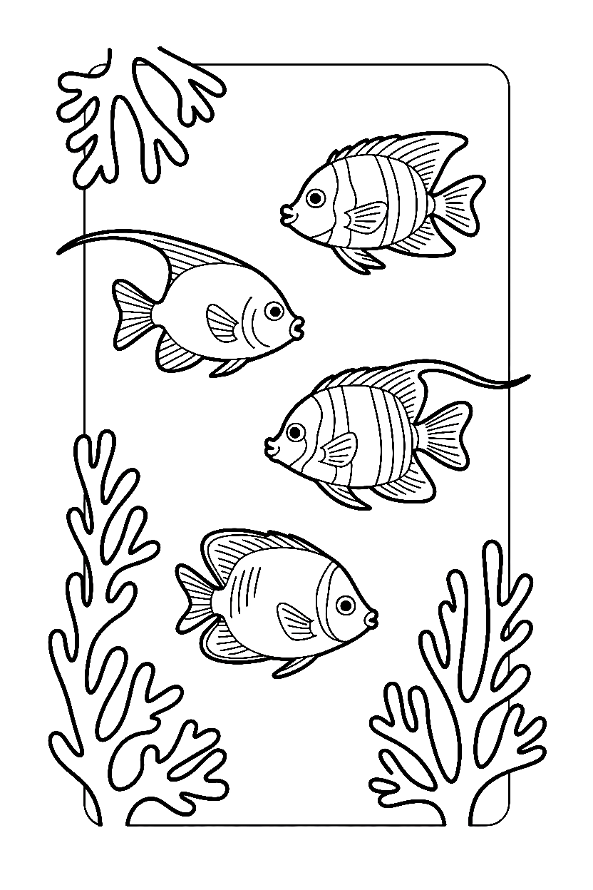 tropical fish coral frame drawing
