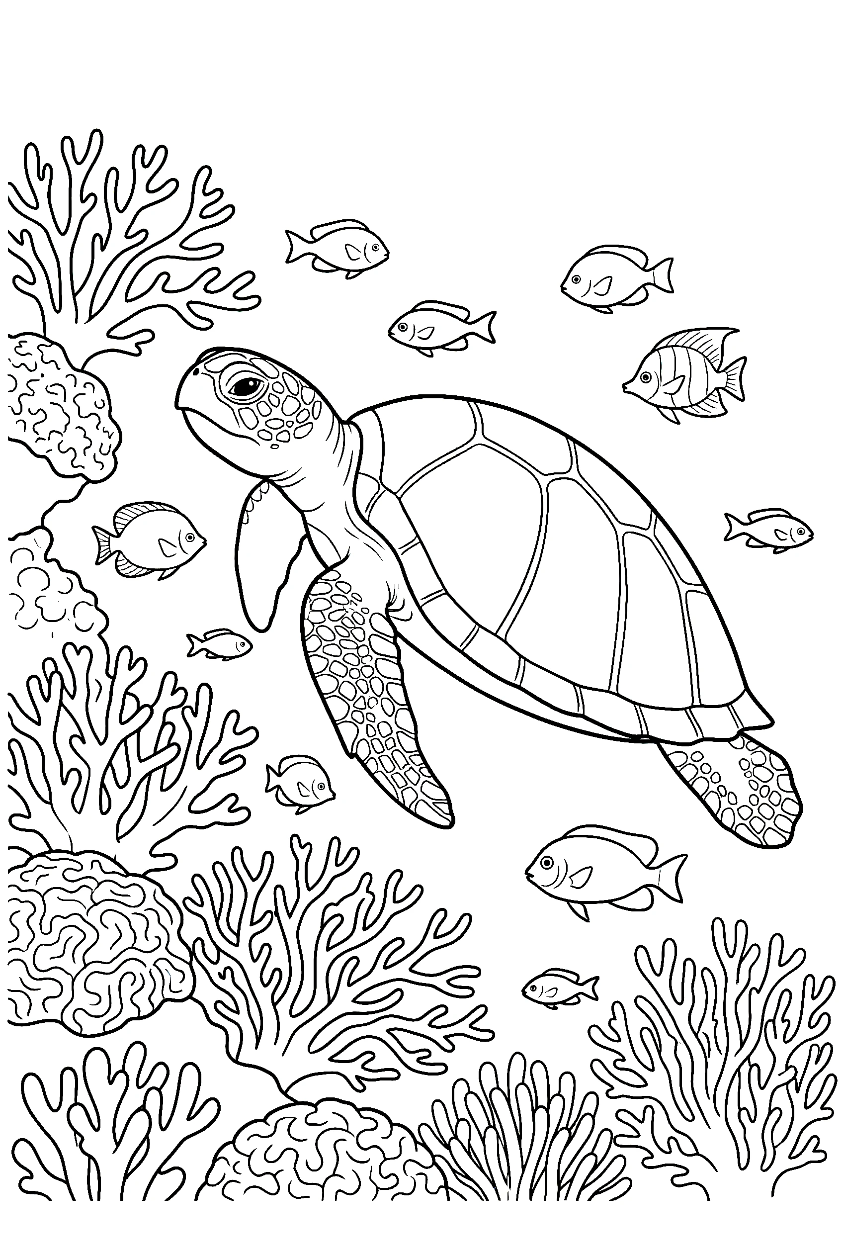 turtle coral reef scene coloring pages