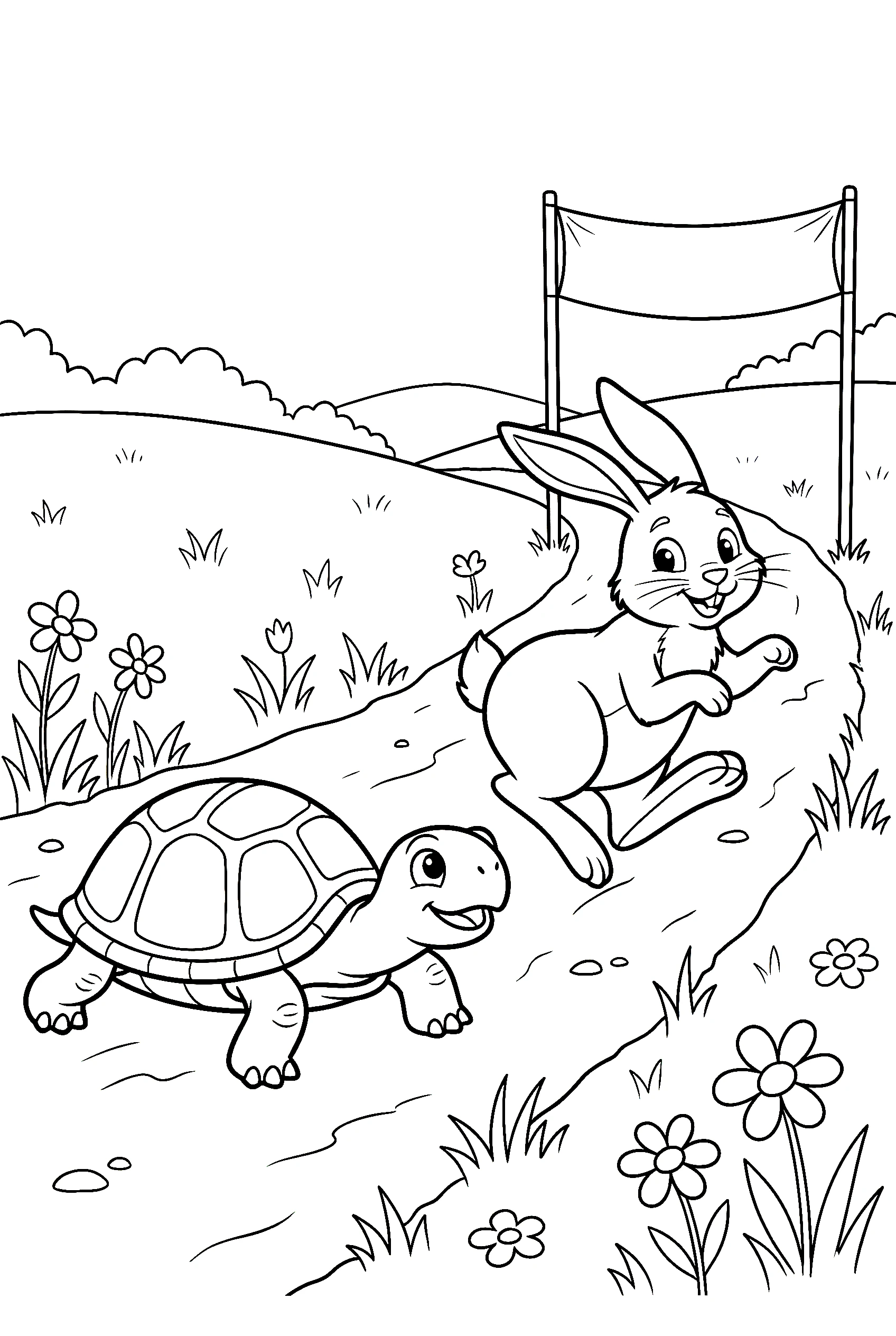 turtle rabbit race story coloring pages