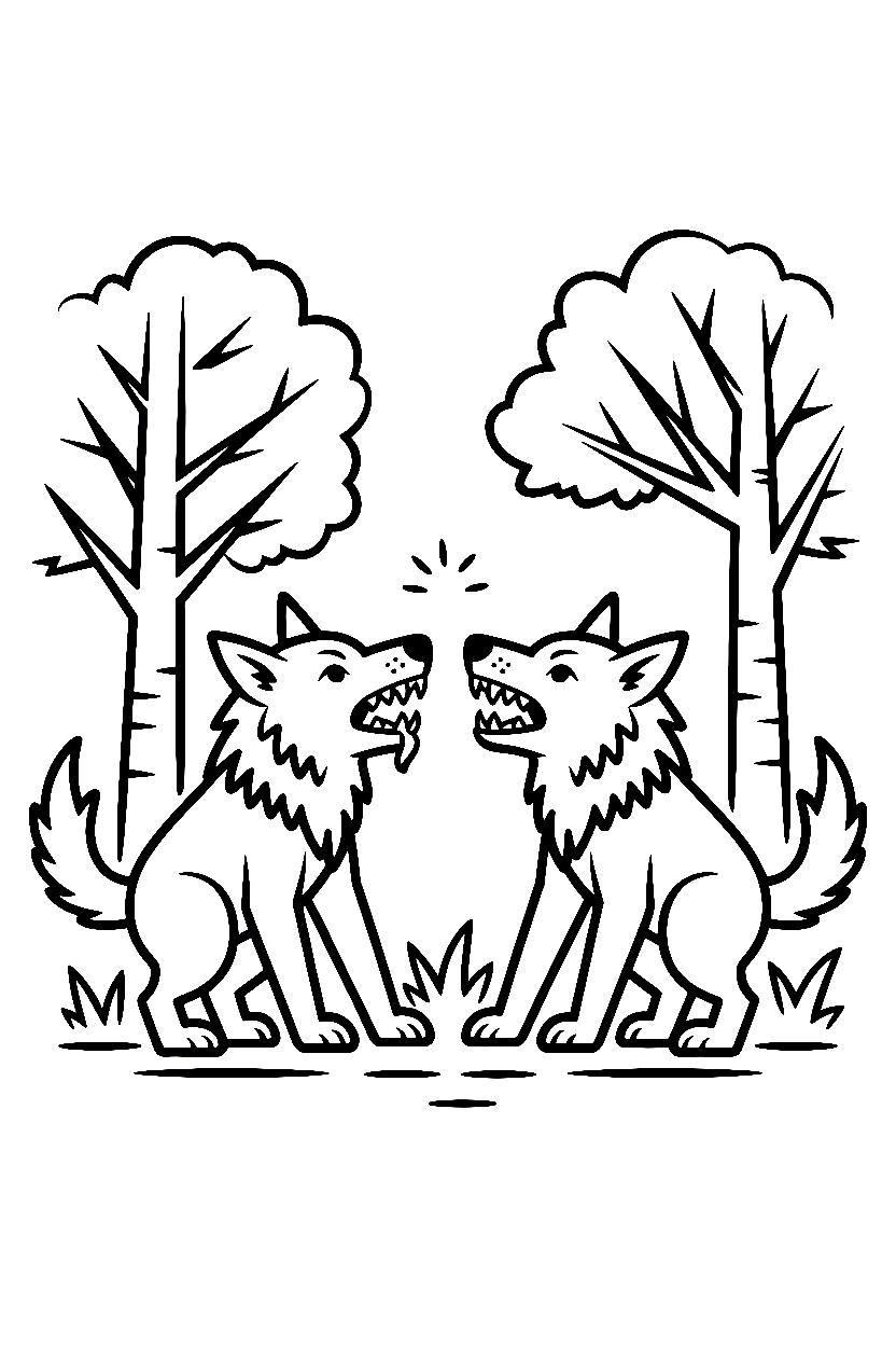two werewolves forest confrontation coloring pages two werewolves forest confrontation coloring pages
