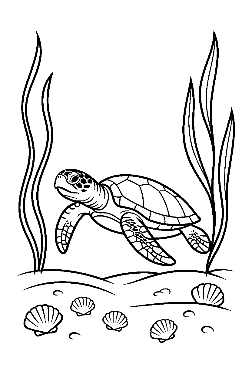 under the sea turtle seaweed coloring pages