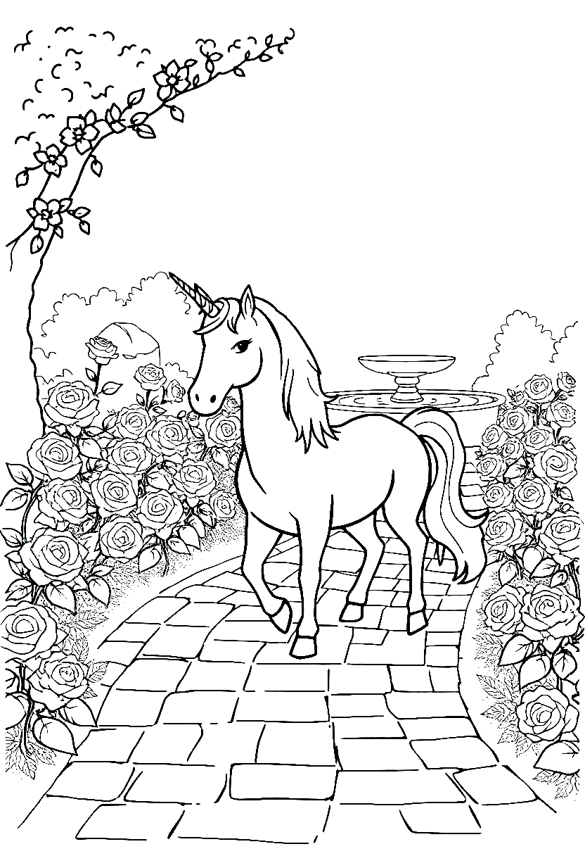 unicorn enchanted garden path printable sheet