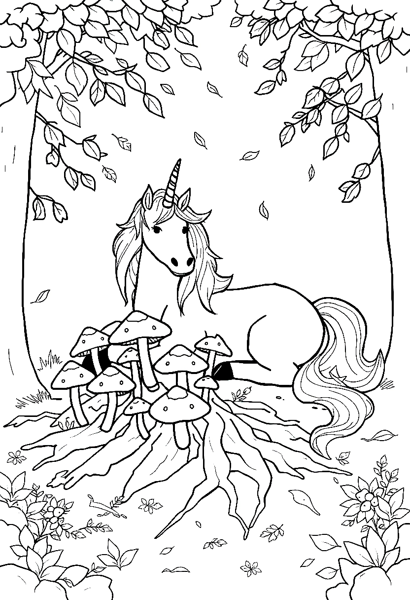 unicorn forest clearing resting drawing