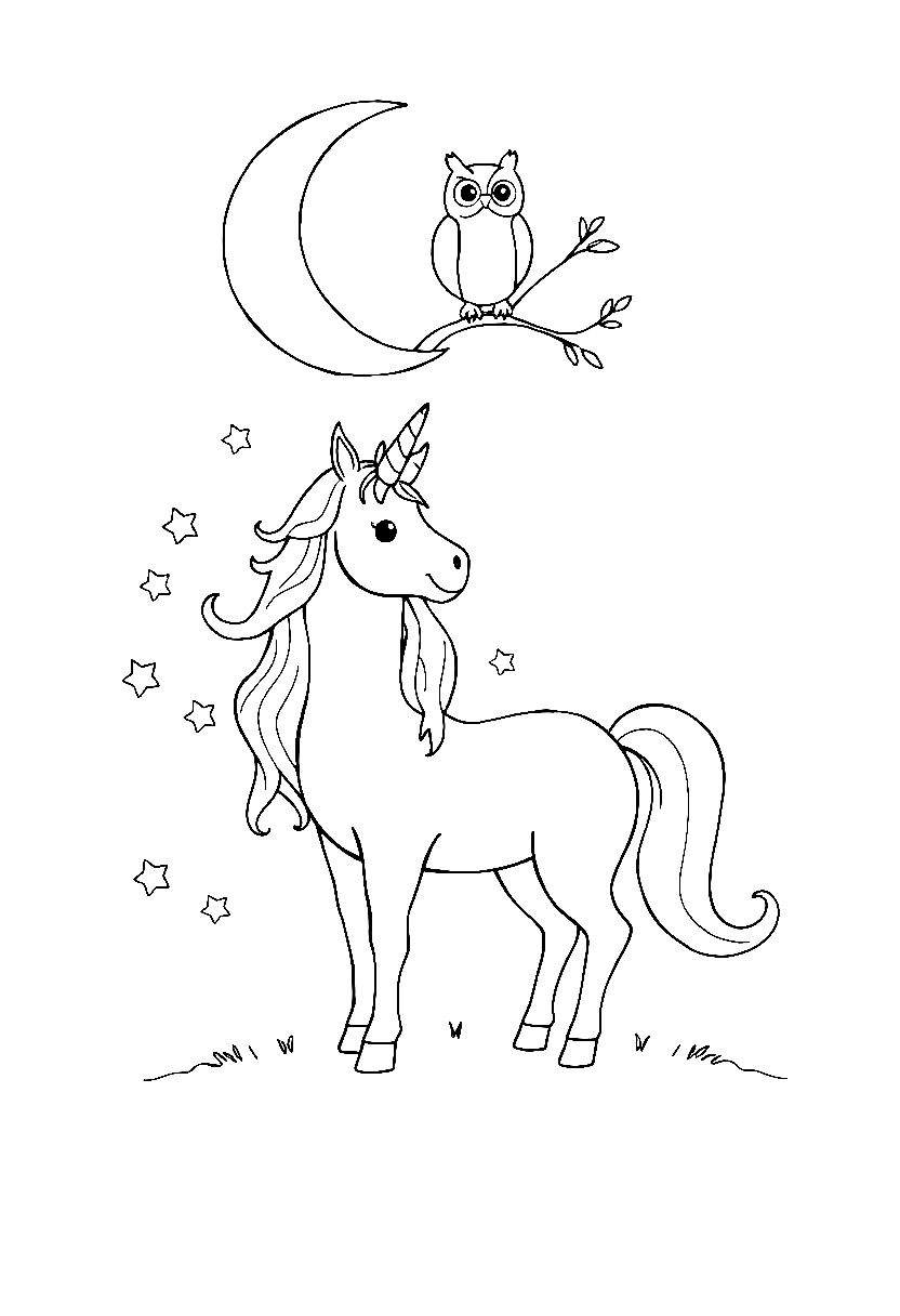 unicorn starry mane moon coloring pages