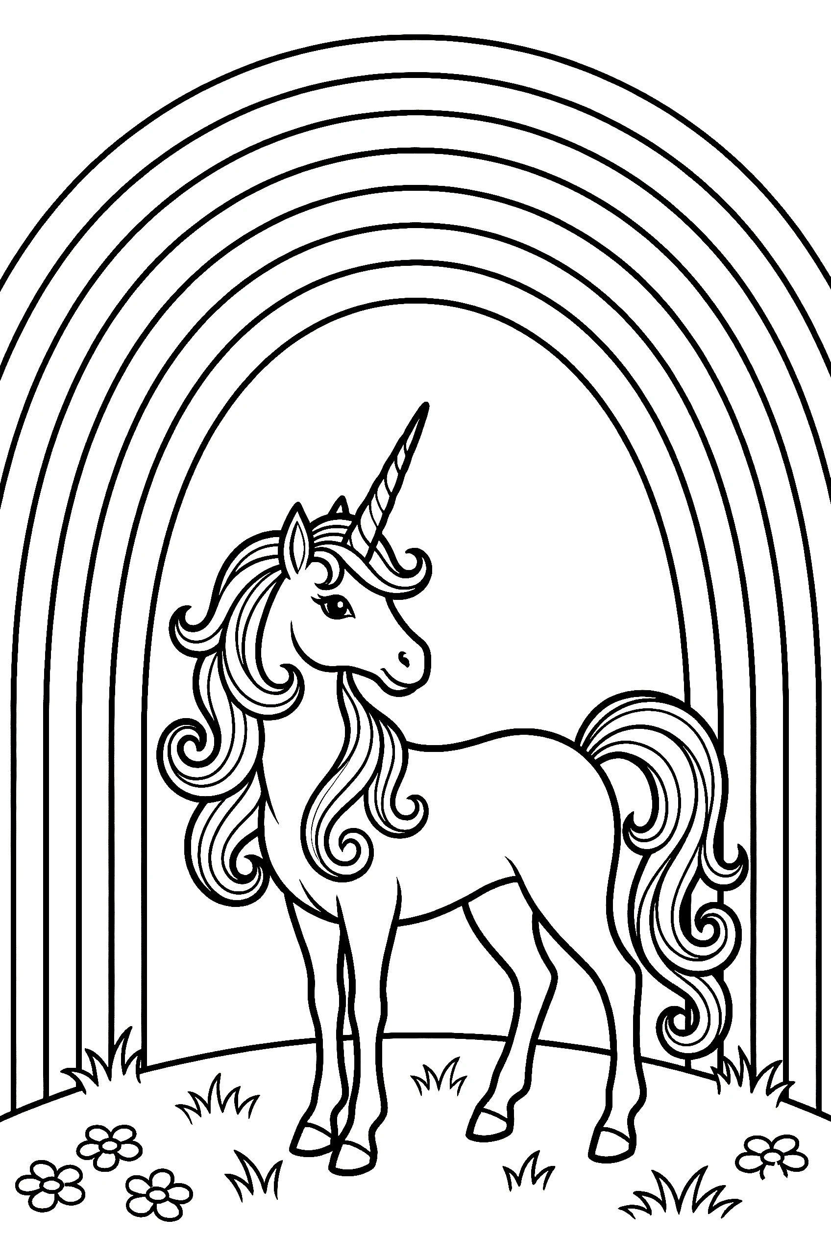 unicorn under rainbow arch illustration template