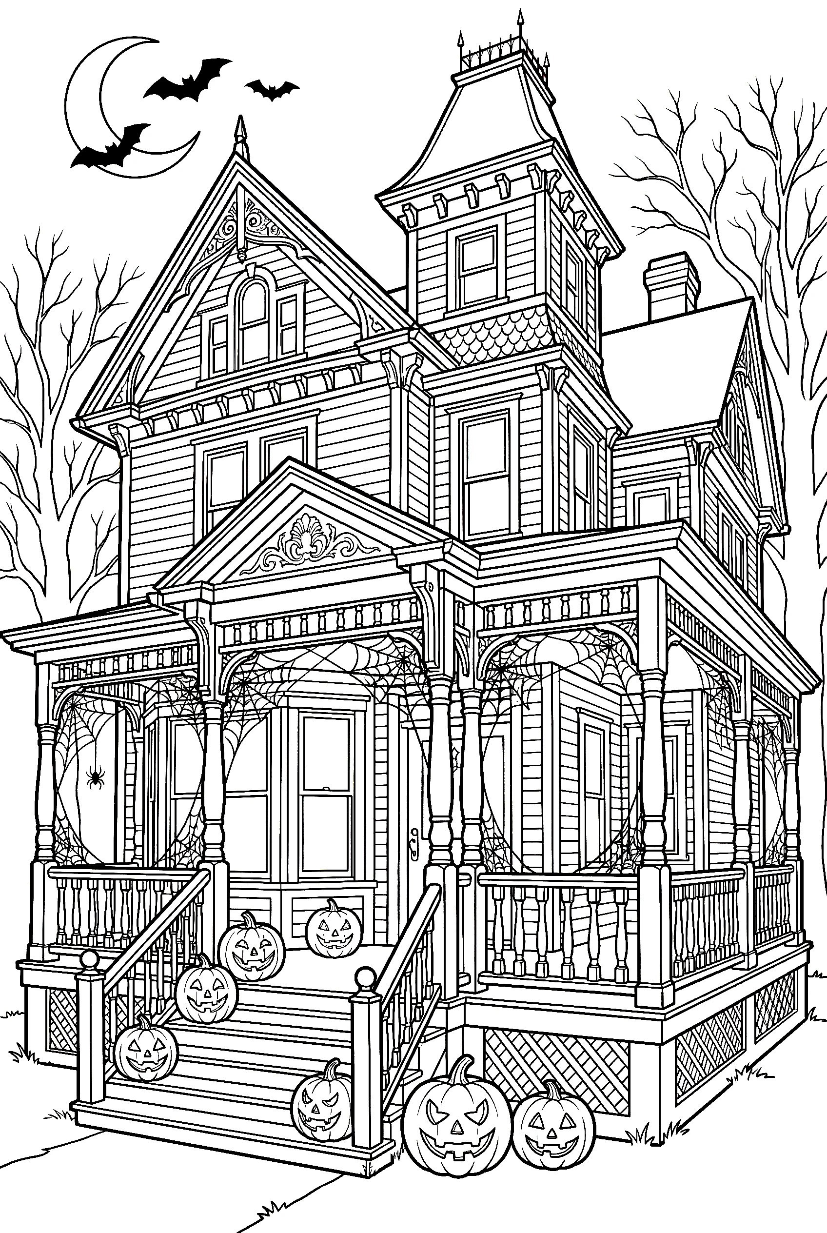 victorian porch spider webs pumpkins printable sheet