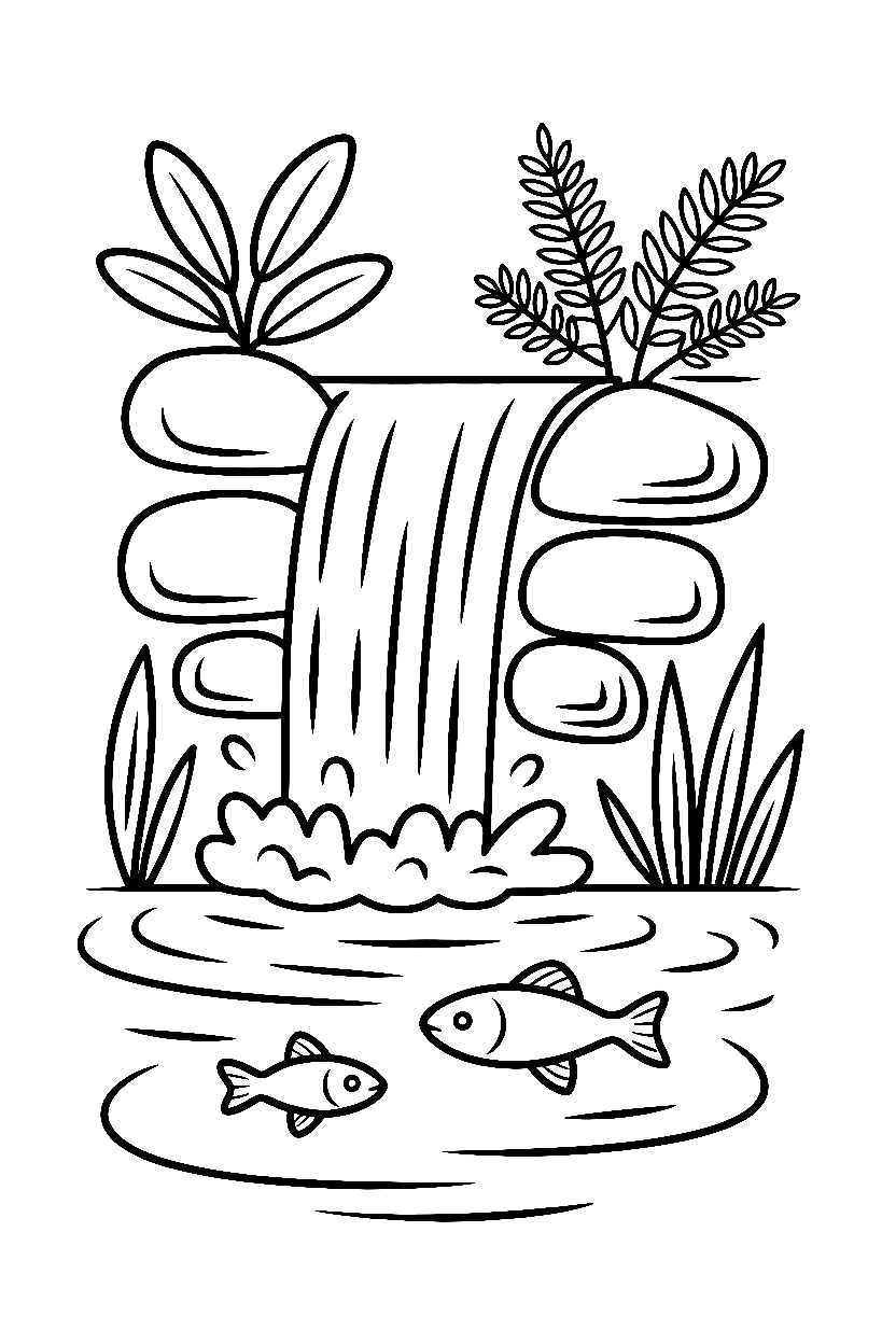 waterfall pool forest printable sheet