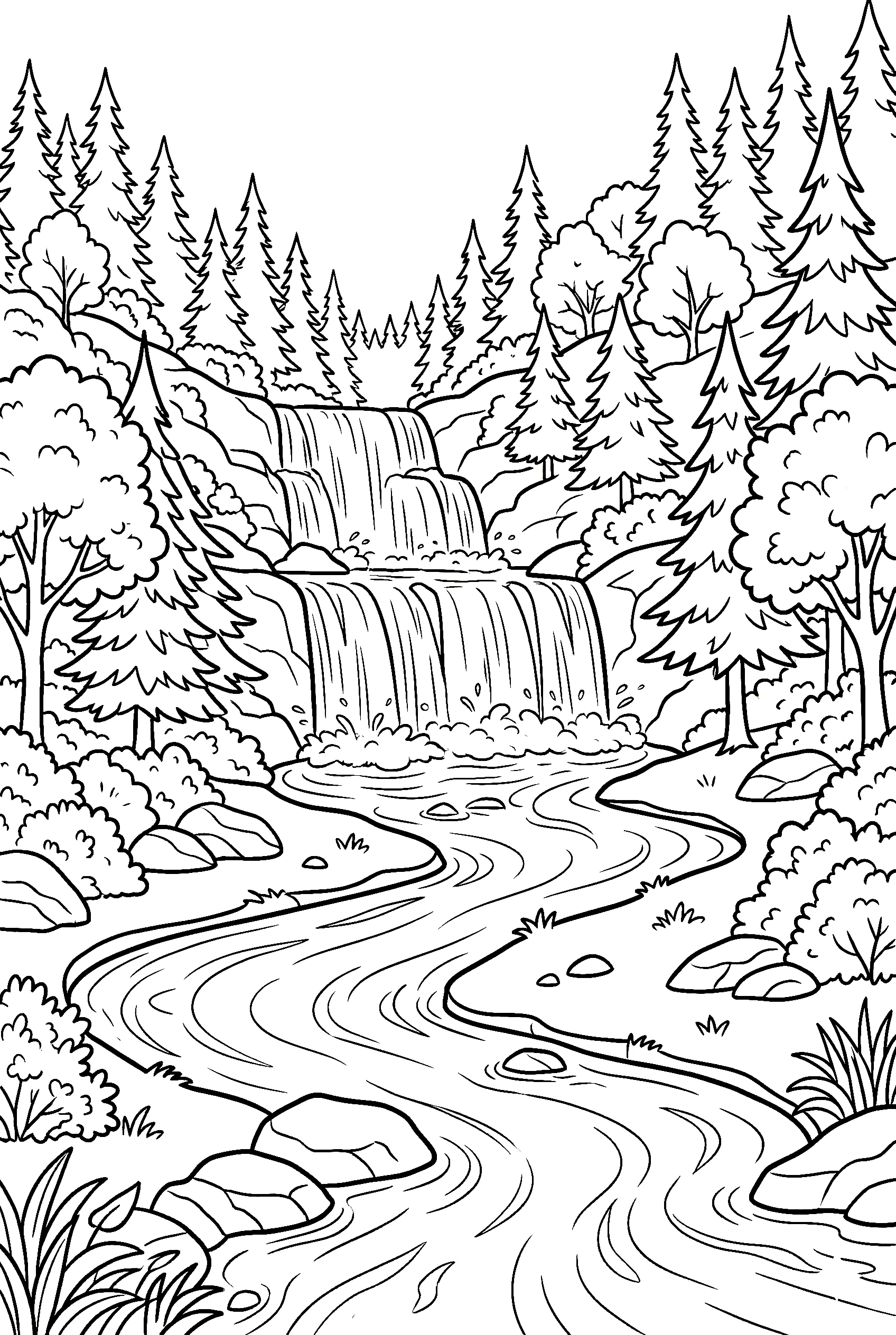 waterfall river forest coloring pages