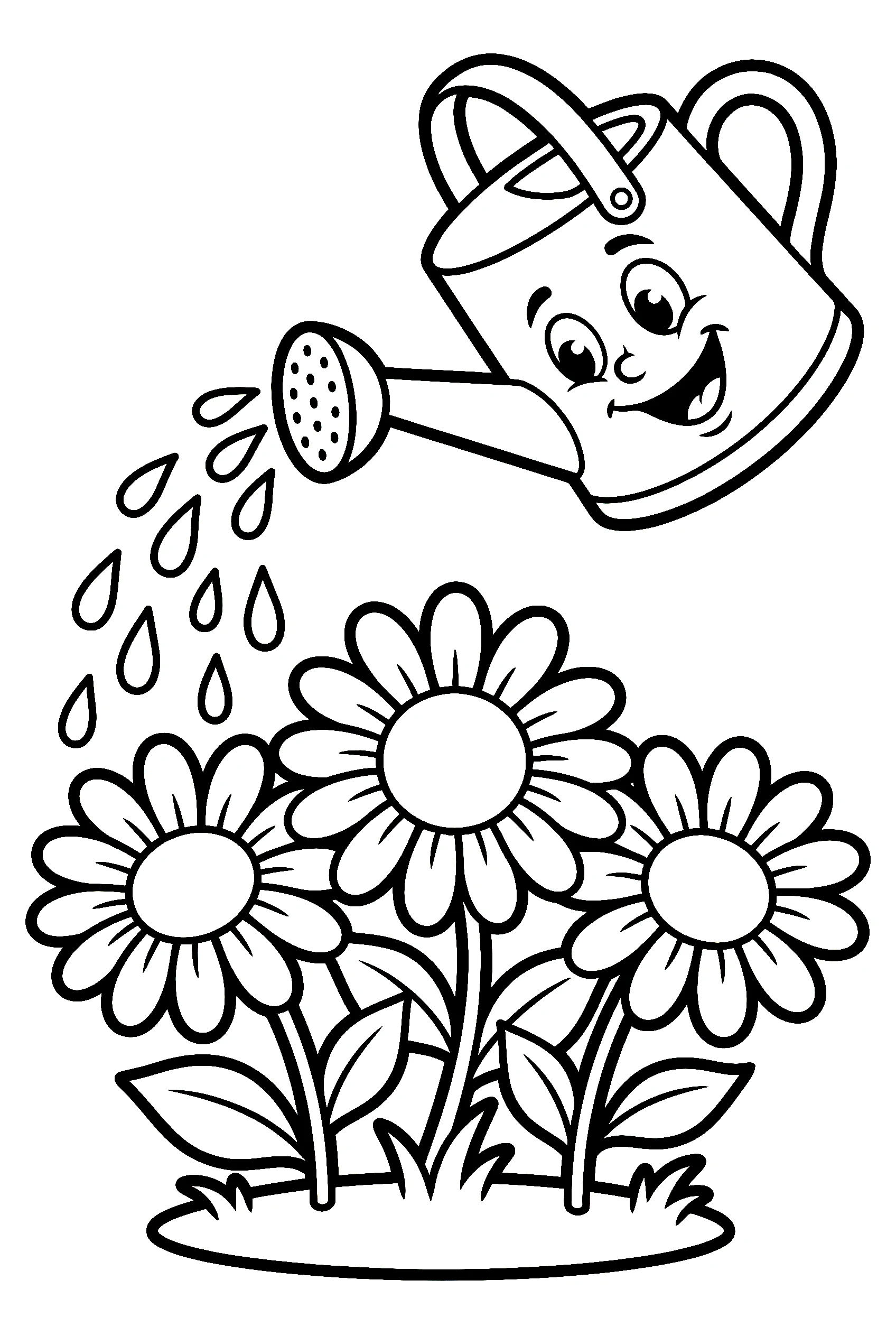 watering can daisy garden coloring pages