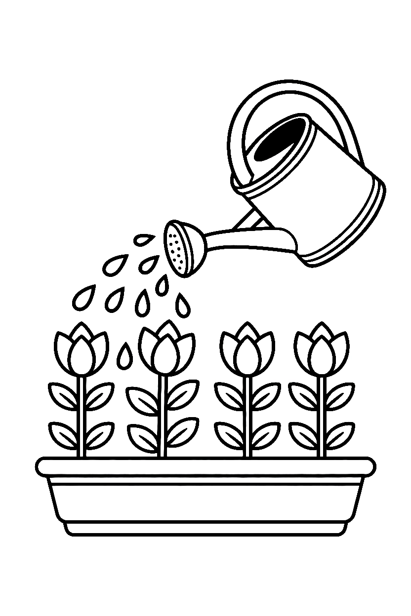 watering can flower bed coloring pages